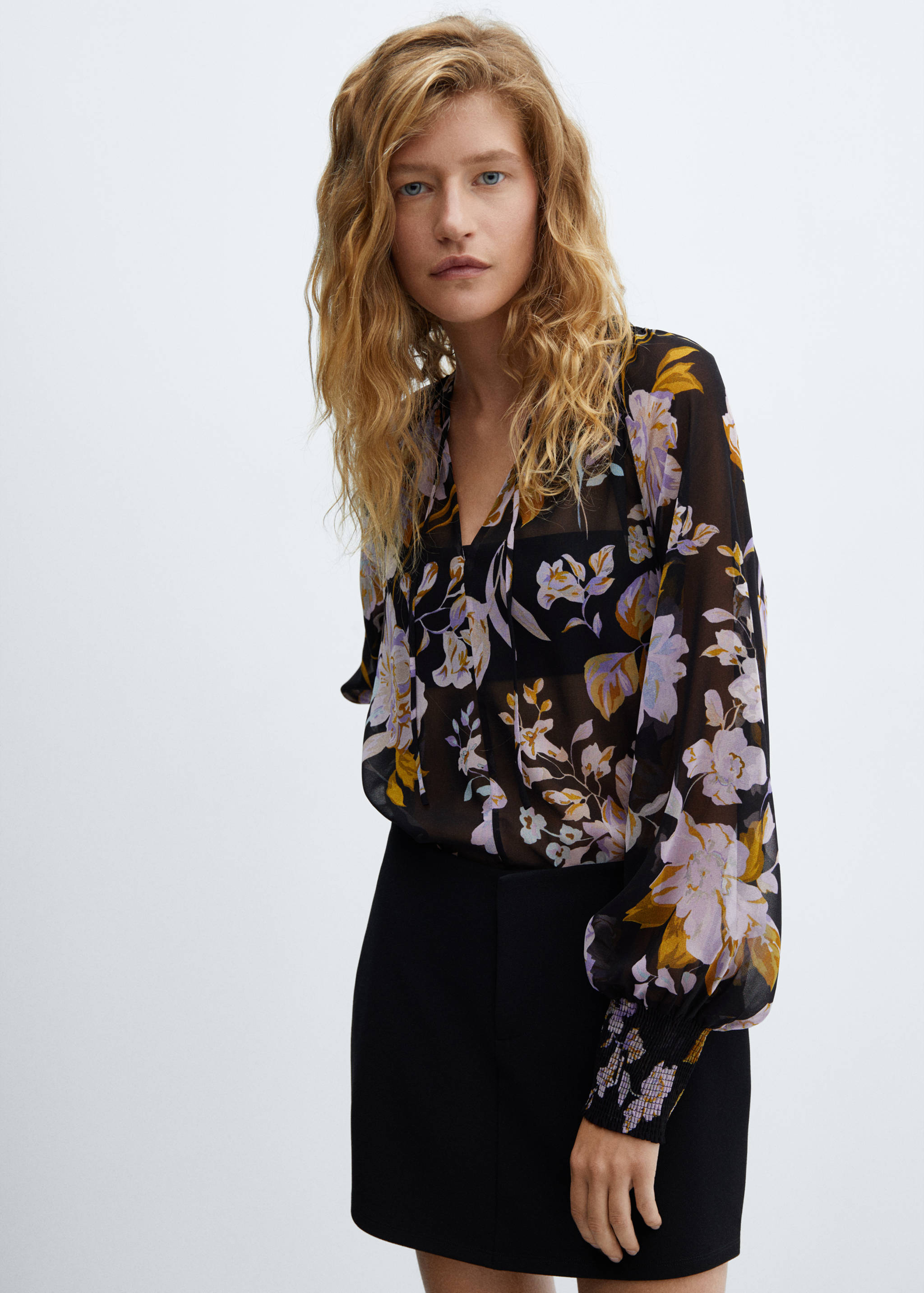Blouse imprimée manches bouffantes - Plan moyen