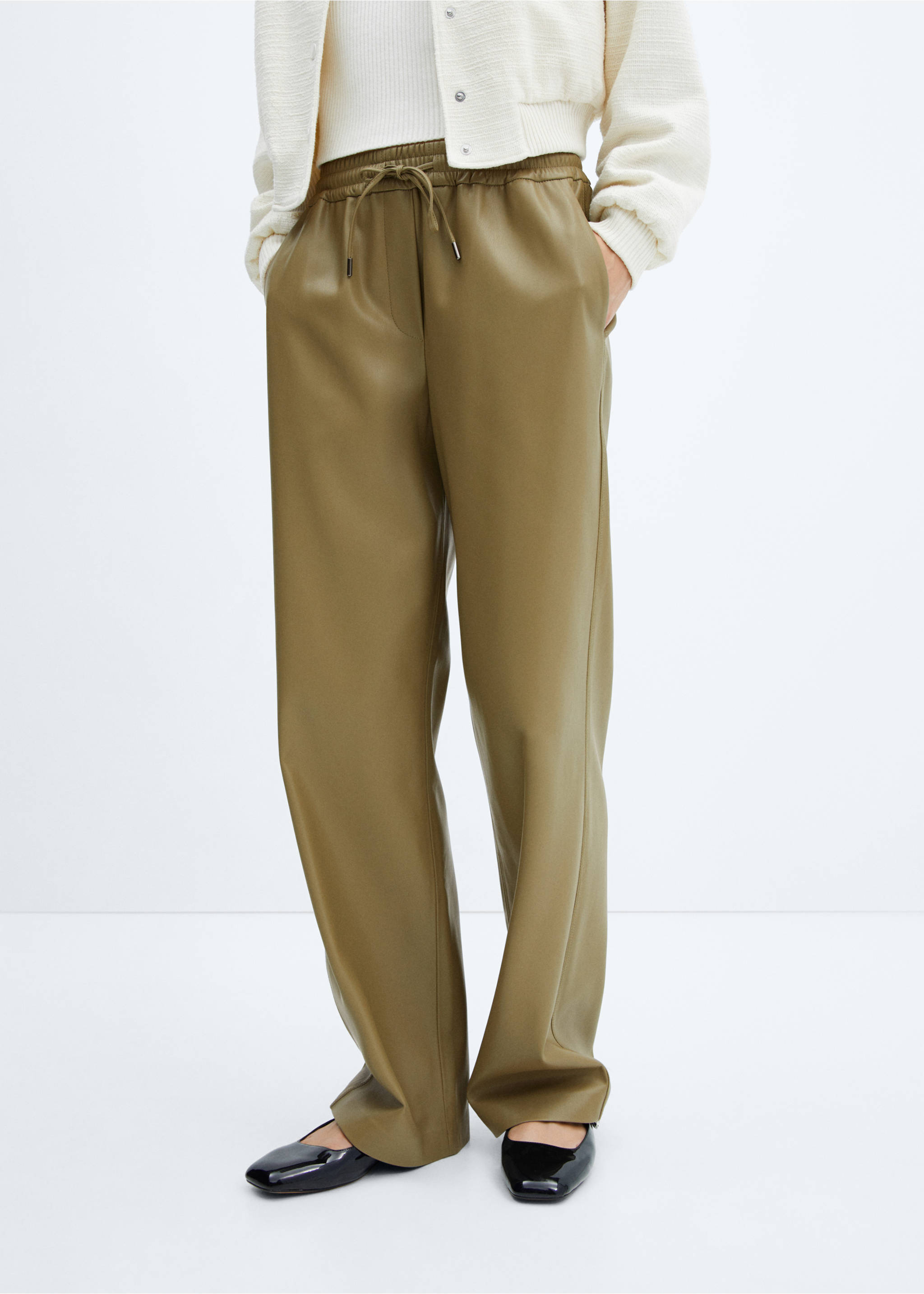 Faux-leather trousers with elastic waist - Medium plane, Green. Ref: 57076712-00.