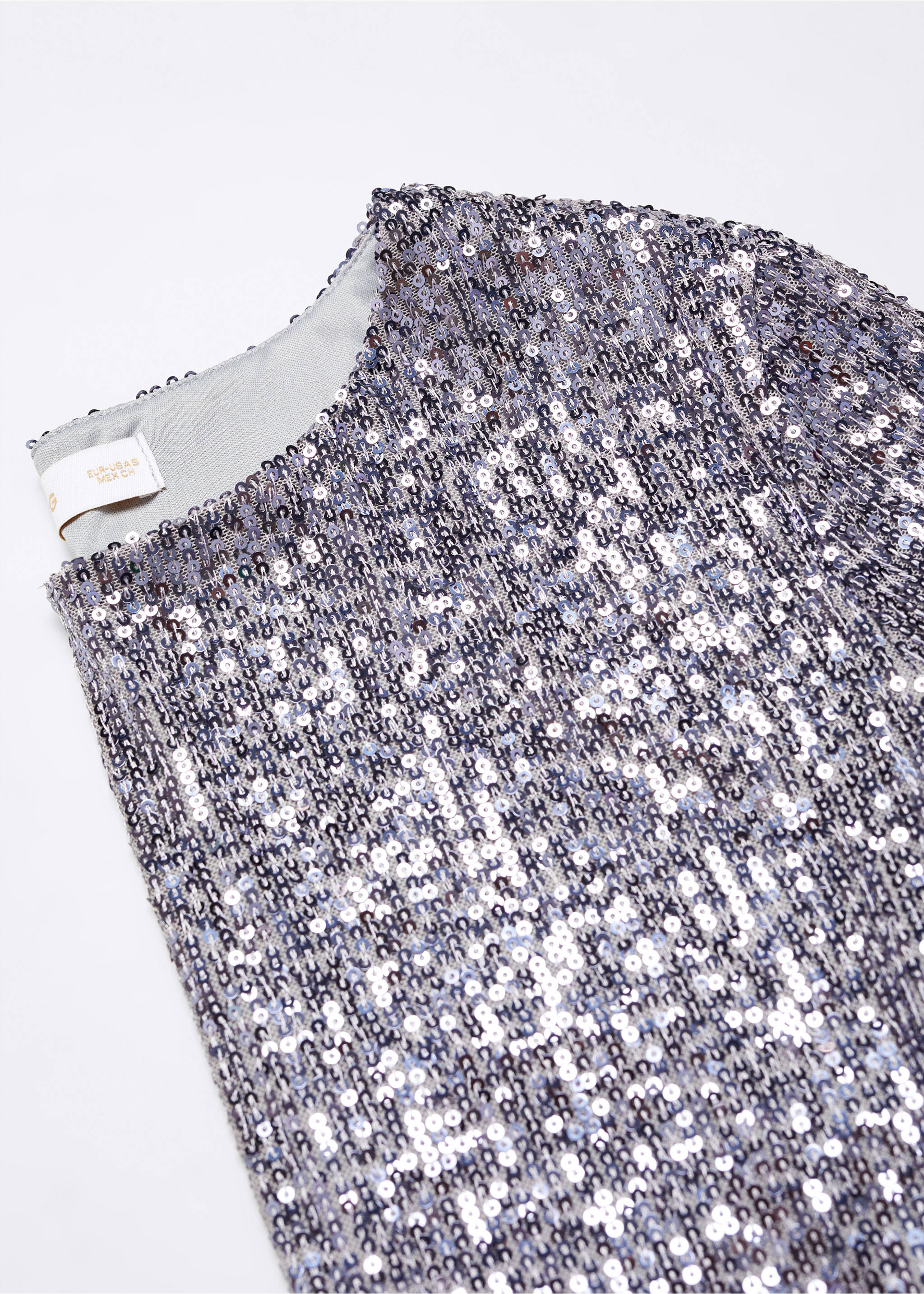 Long-sleeved sequin crop top - Details of the article 8, Grey. Ref: 57076713-00.