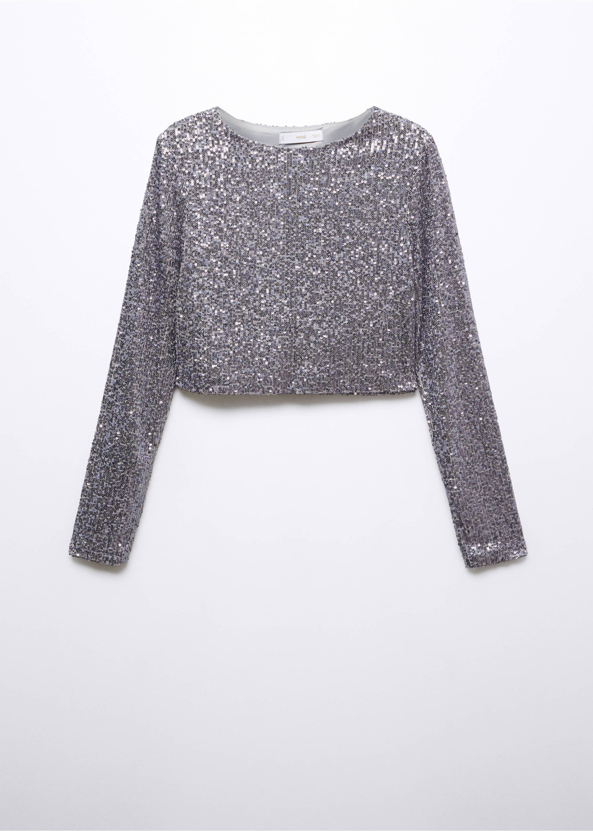 Long-sleeved sequin crop top - Article without model, Grey. Ref: 57076713-00.