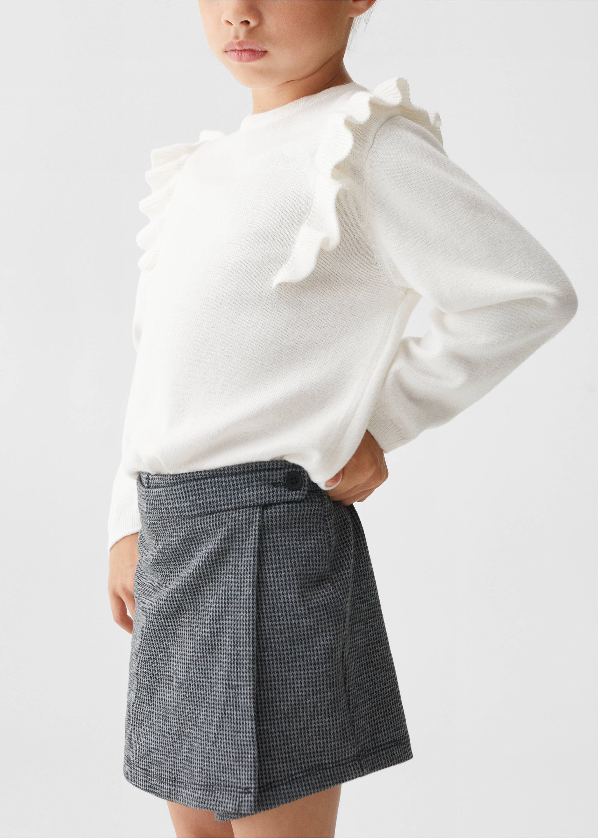 Houndstooth skirt pants - Details of the article 6, Charcoal. Ref: 57077115-00.