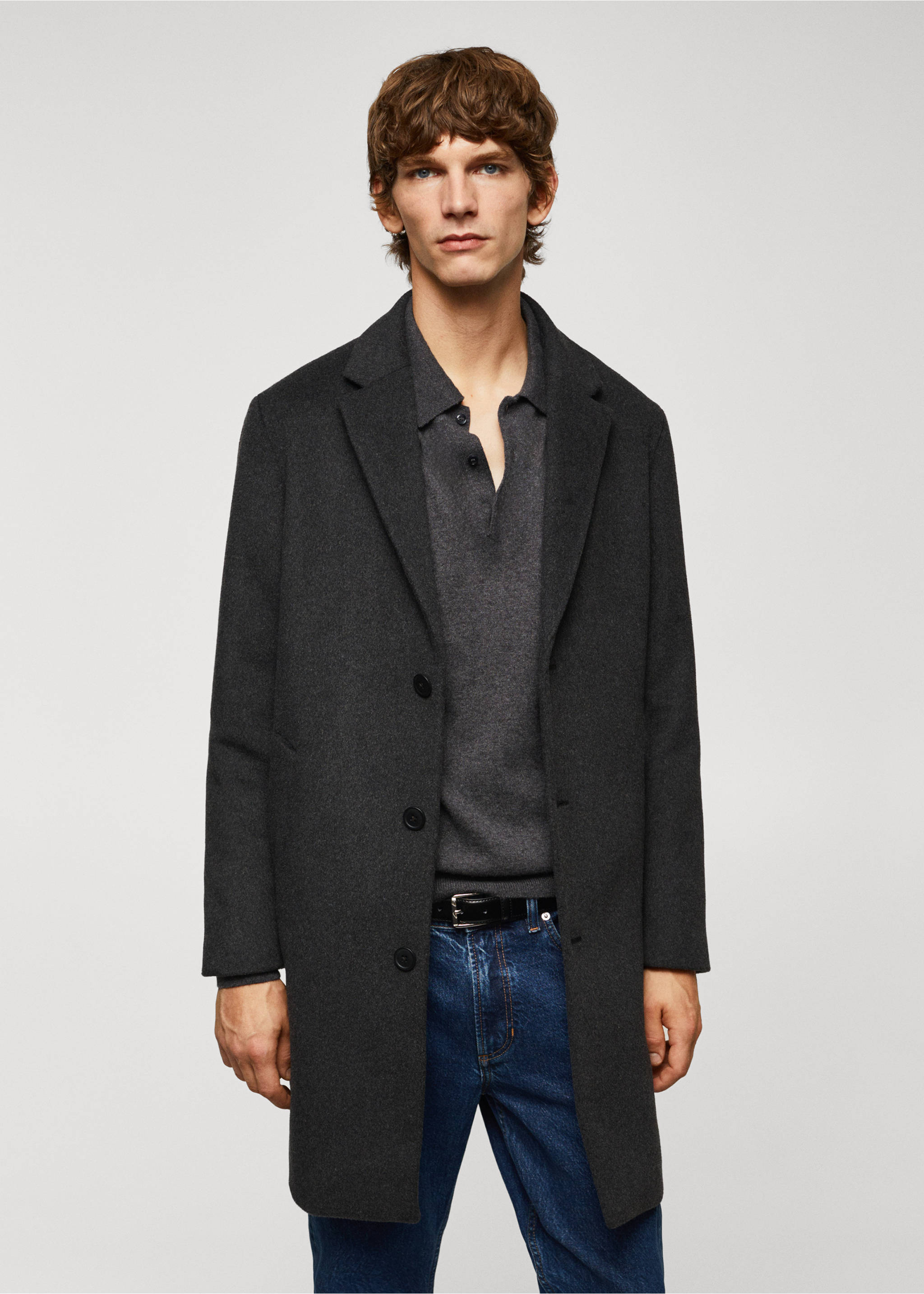 Recycled woollen coat - Medium plane, Grey. Ref: 57077702-00.