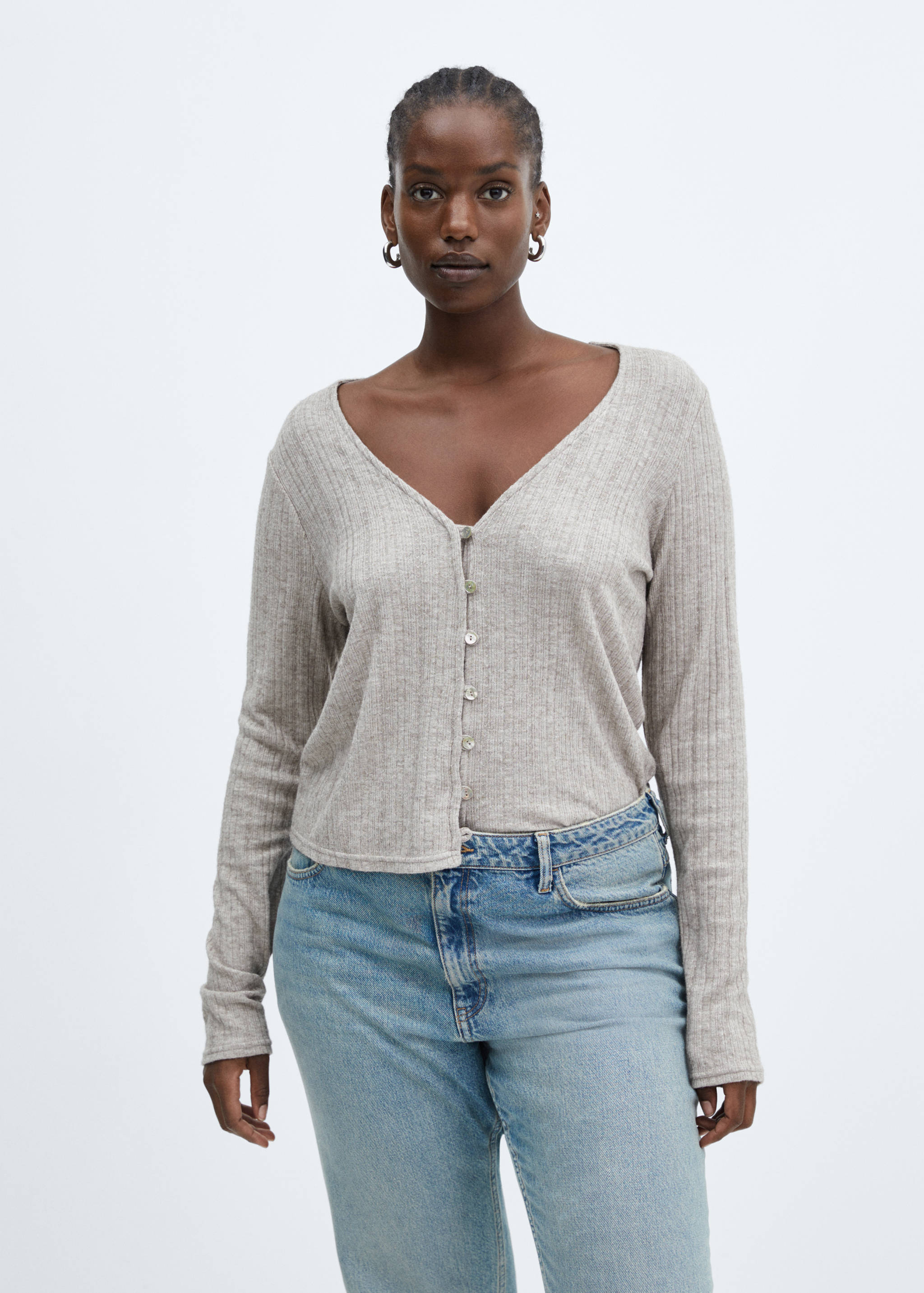 Knitted t-shirt with button - Details of the article 5