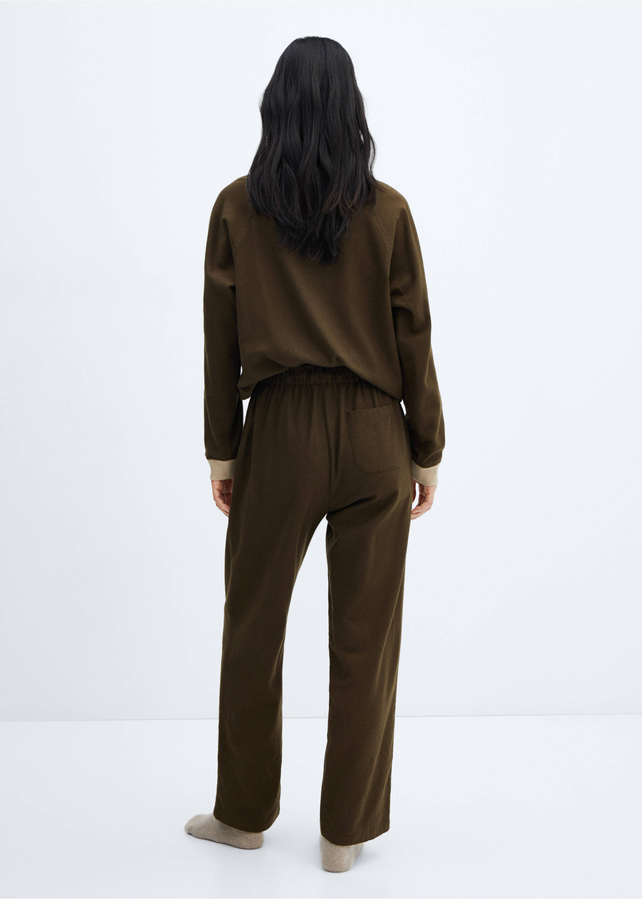 Flannel sweatshirt with adjustable hem - Reverse of the article, Khaki. Ref: 57077746-00.