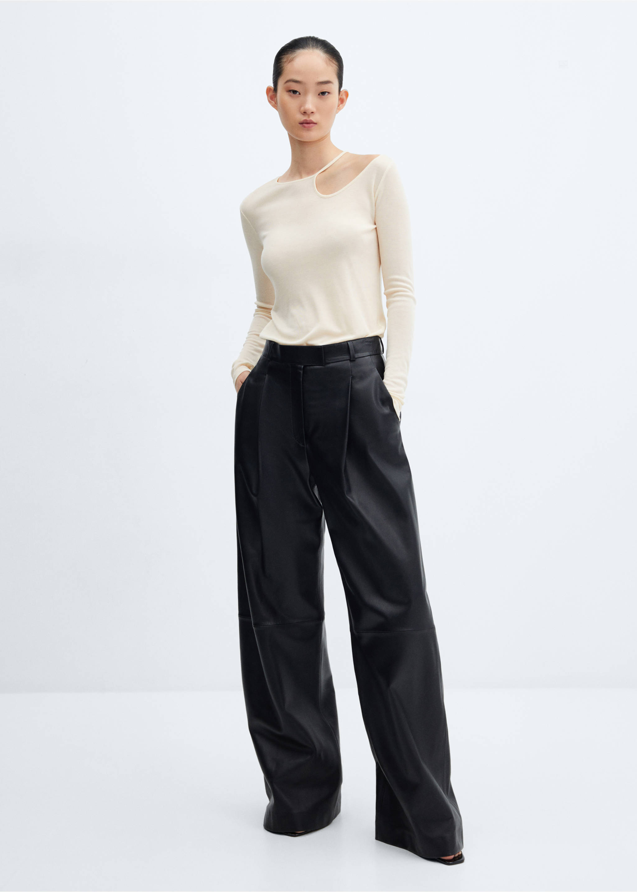 Off-the-shoulder lyocell t-shirt - General plane, Ecru. Ref: 57077753-00.