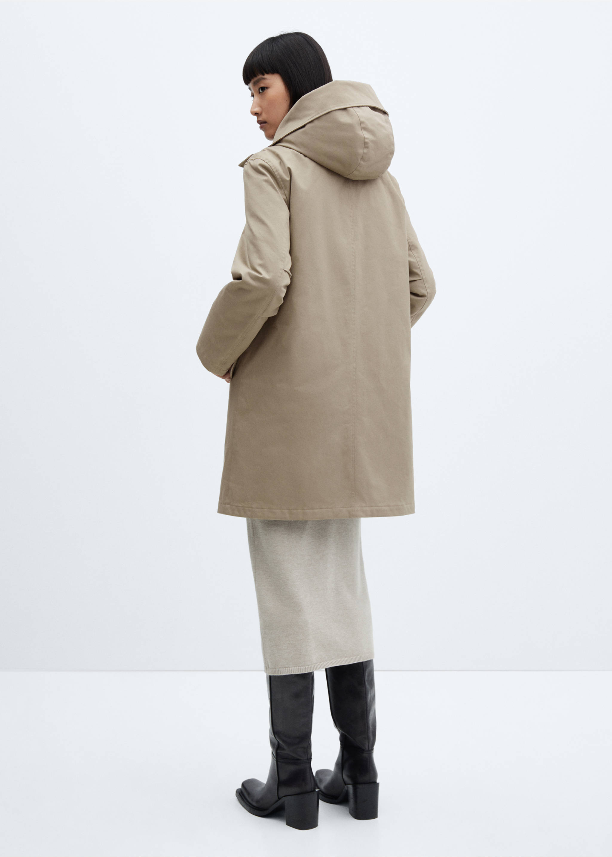 Midi-parka with shearling collar - Reverse of the article, Light Heather Grey. Ref: 57078267-00.