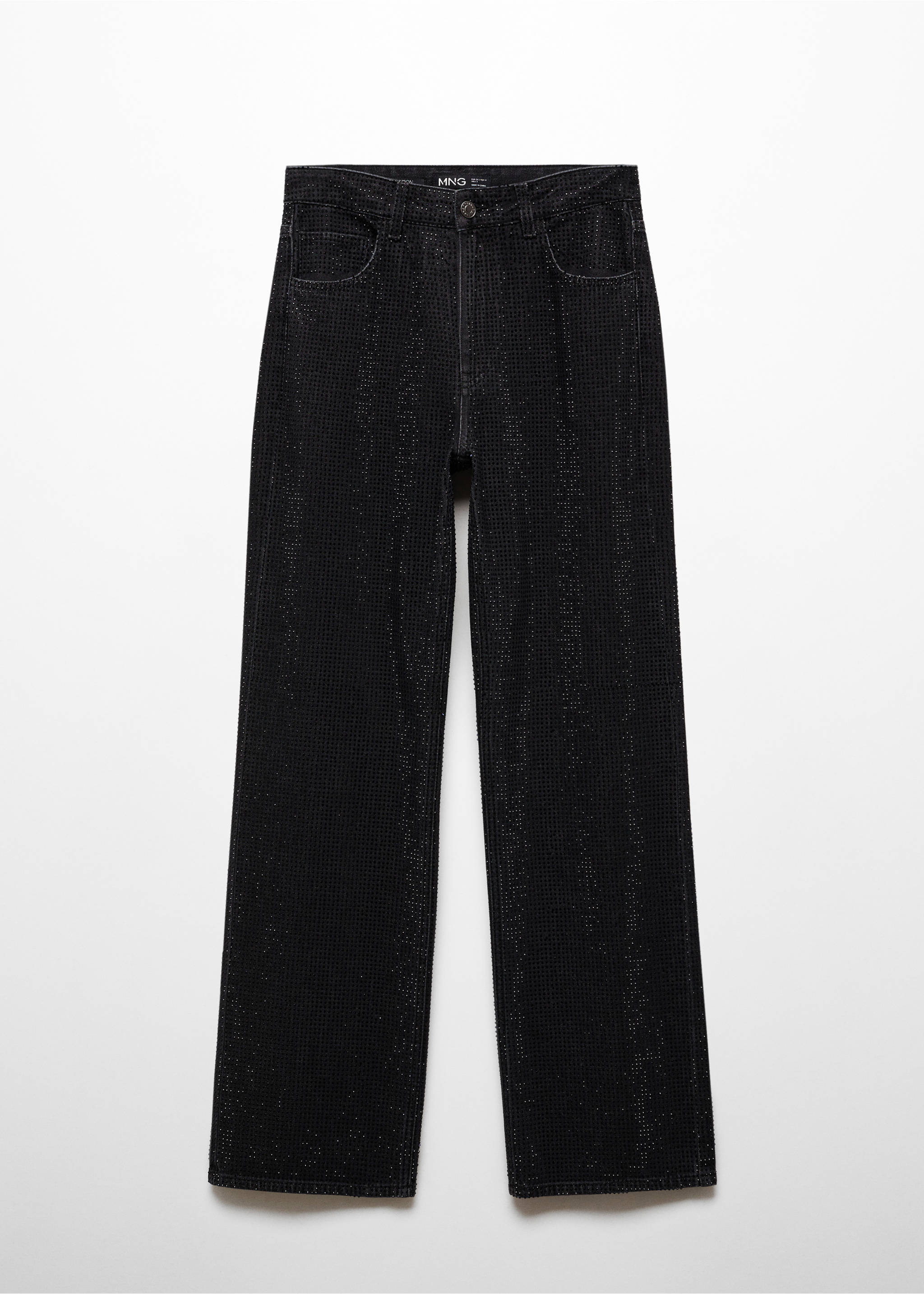 Straight jeans with rhinestone detail - Article without model, Black denim. Ref: 57079082-00.