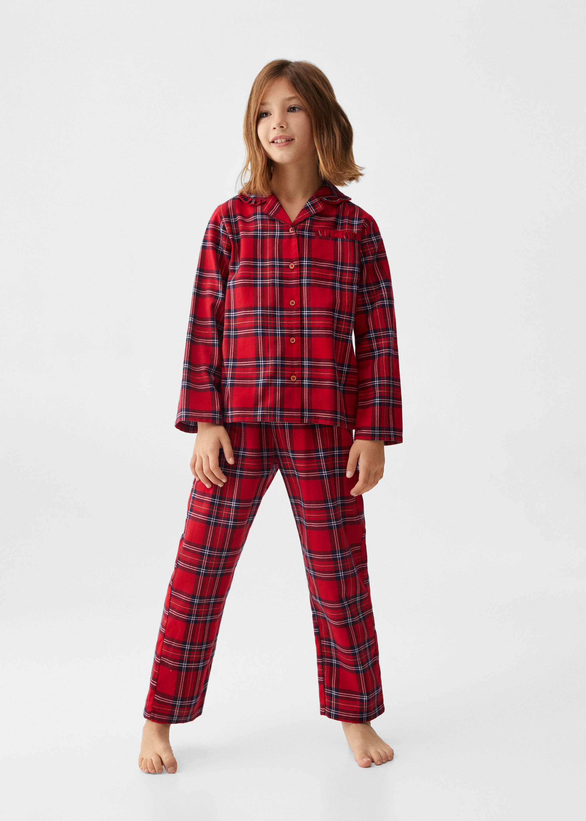 Zweiteiliger langer Schlafanzug mit Karomuster - Allgemeine Ansicht