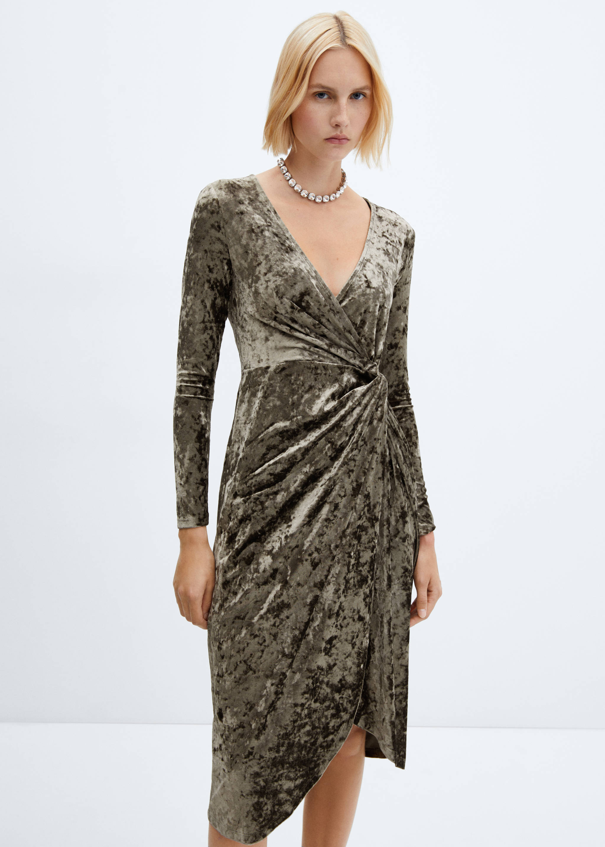 Solid Velvet Knotted Midi Dress