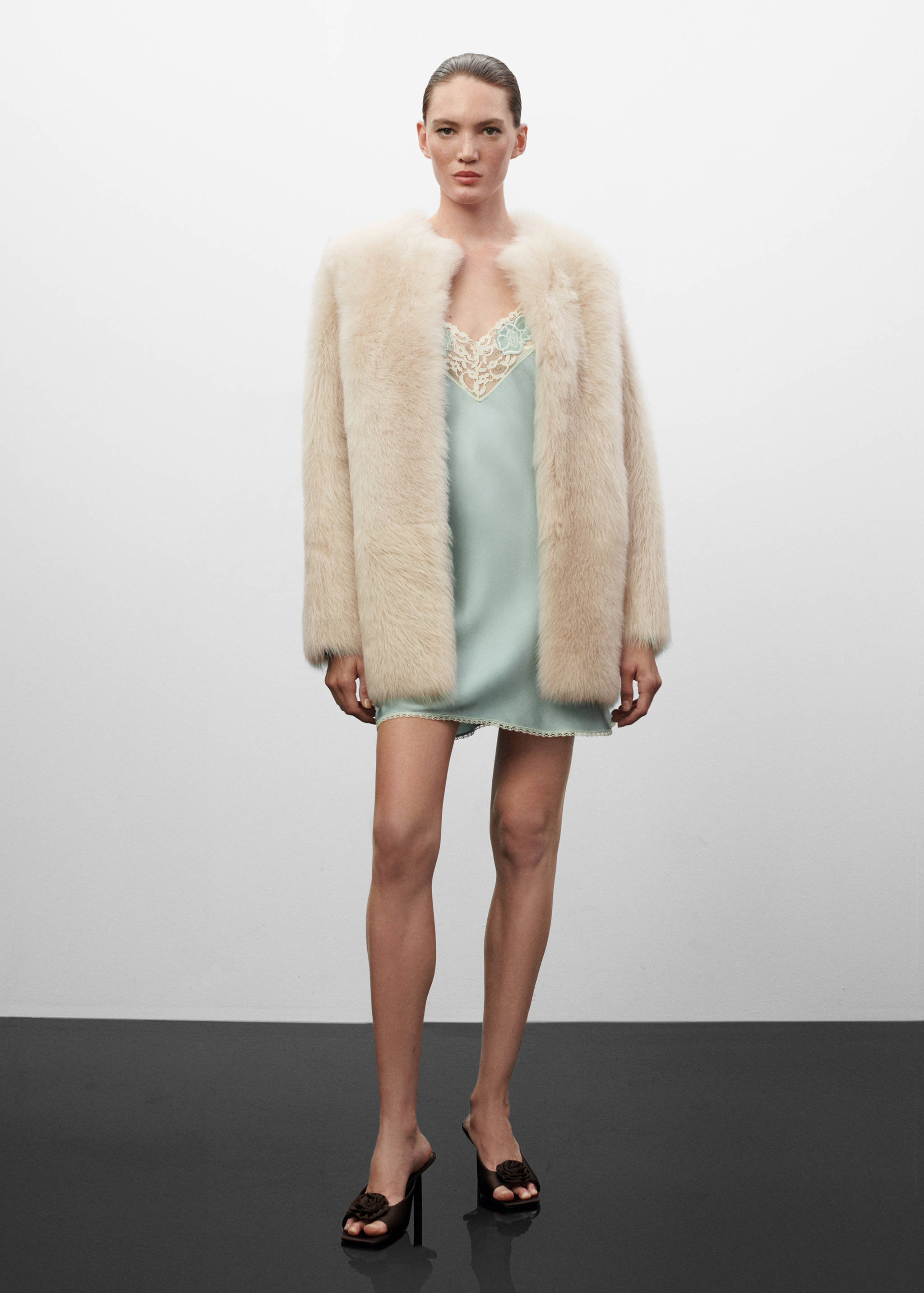 Leather coat  with fur-effect interior - General plane