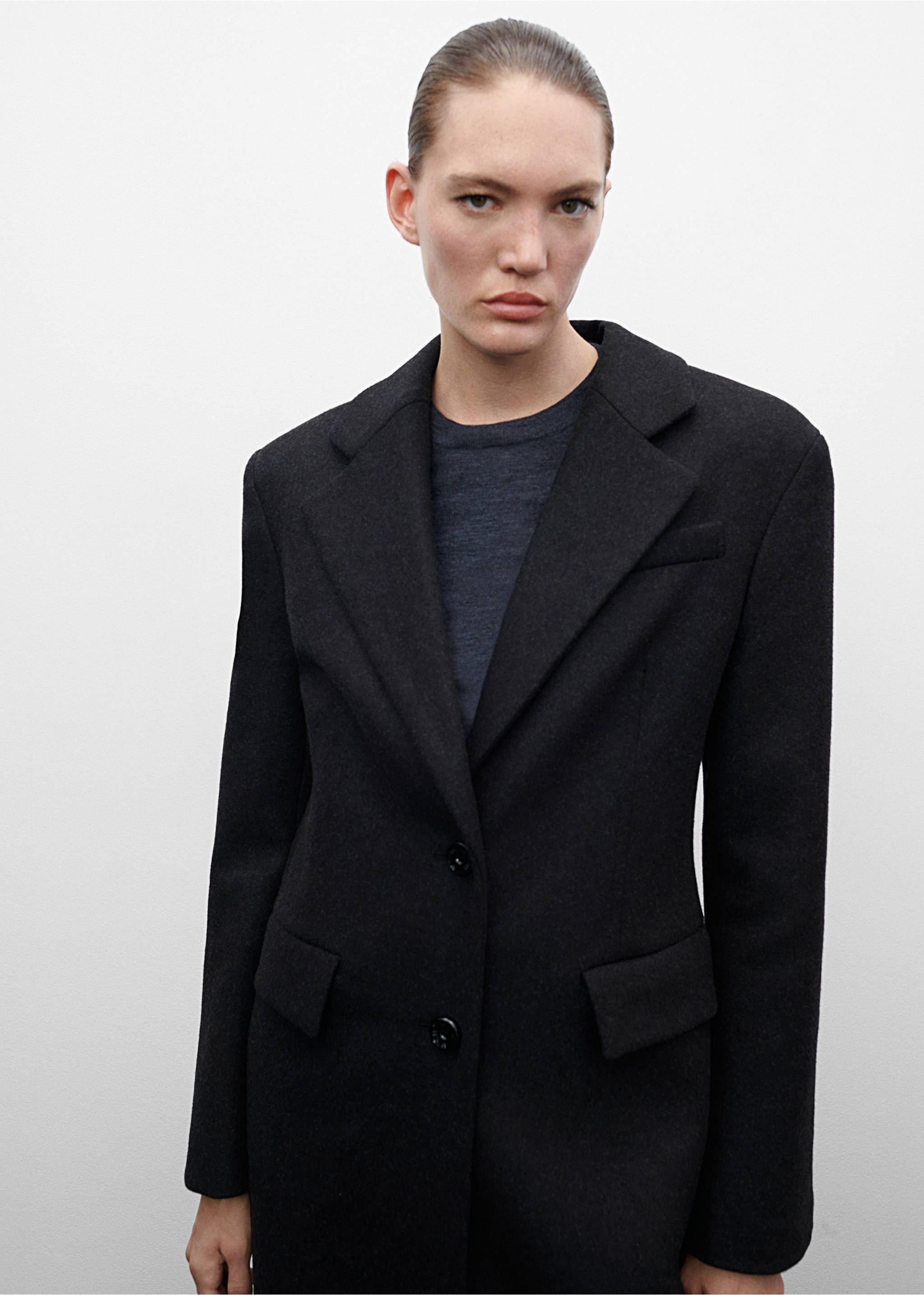 Gyapjúkabát válltöméssel - Felezősík, Szürke. Ref: 57079115-00.