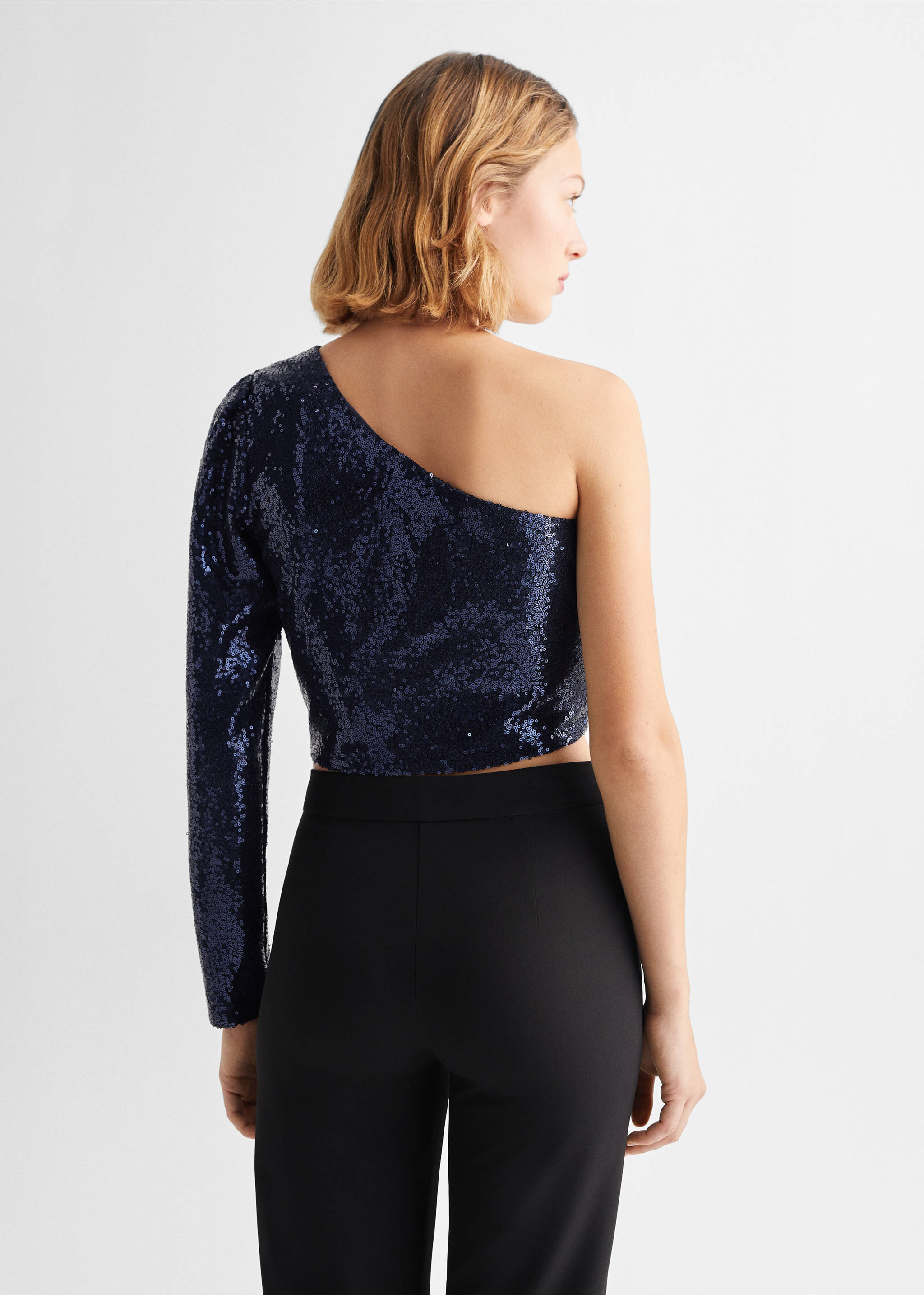 Top asymétrique sequins - Verso de l’article, Bleu. Ref: 57079215-00.