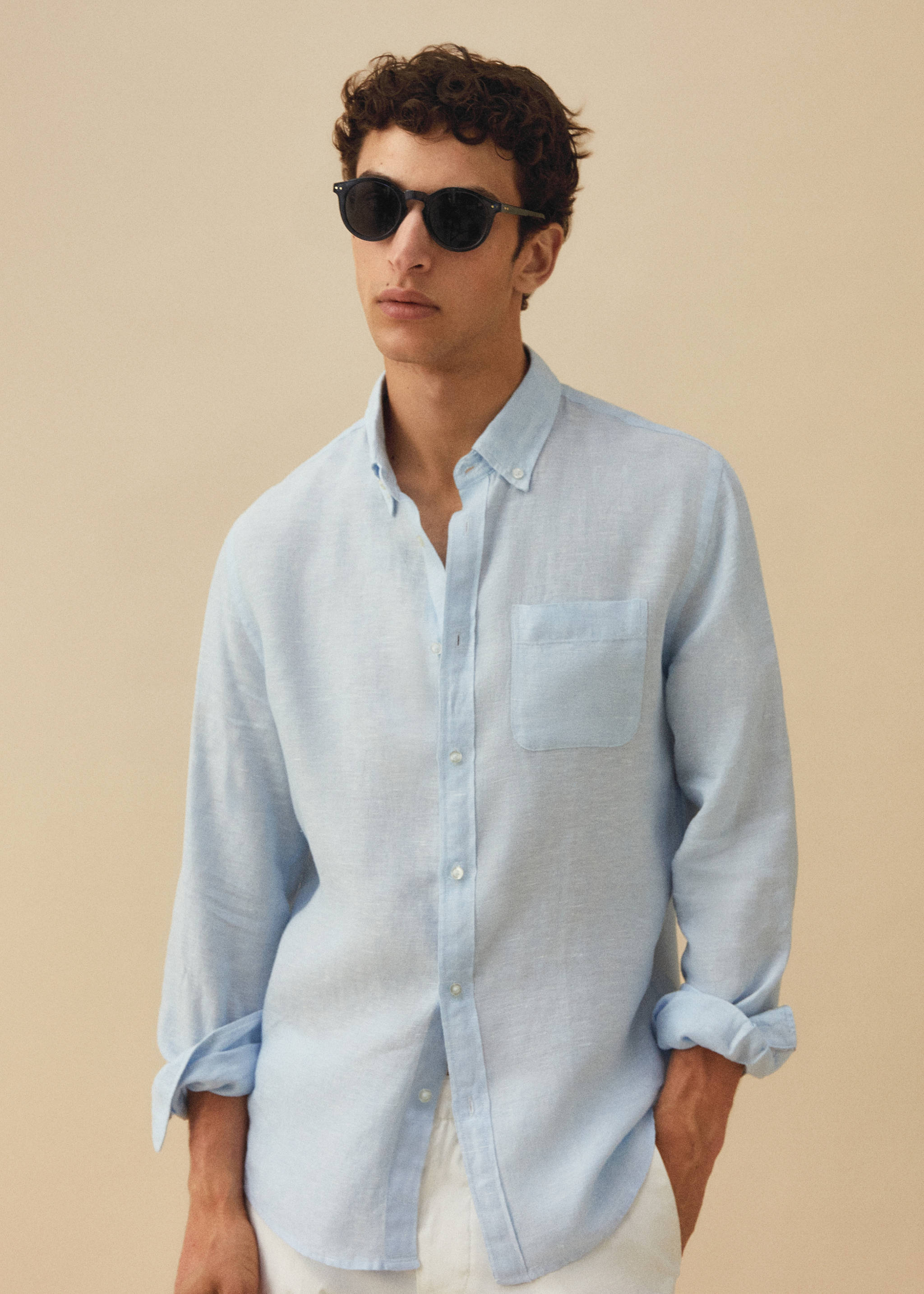 100% linen slim-fit shirt - Details of the article 5