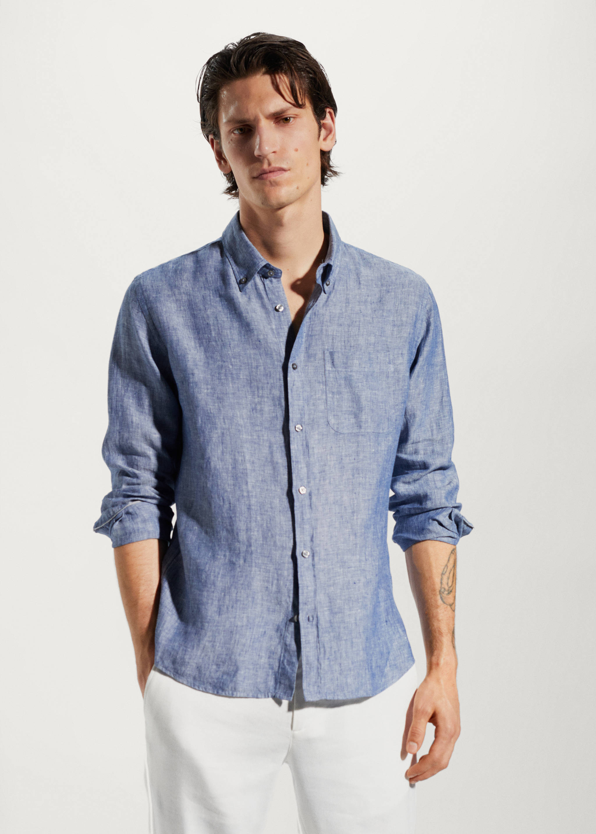 Camisa slim fit 100% lino - Plano medio