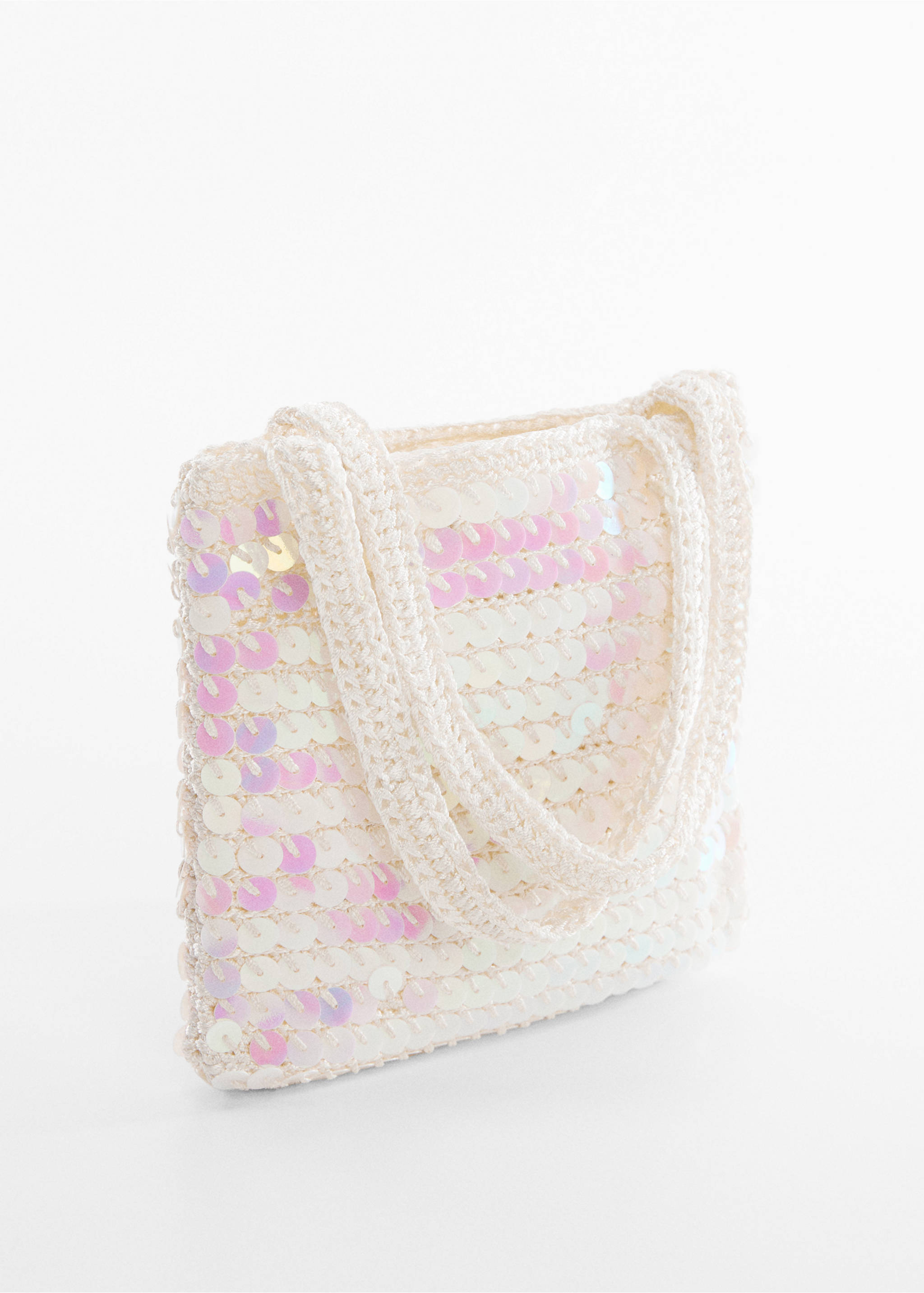 Short-handle sequined bag - Medium plane, Off White. Ref: 57081171-00.