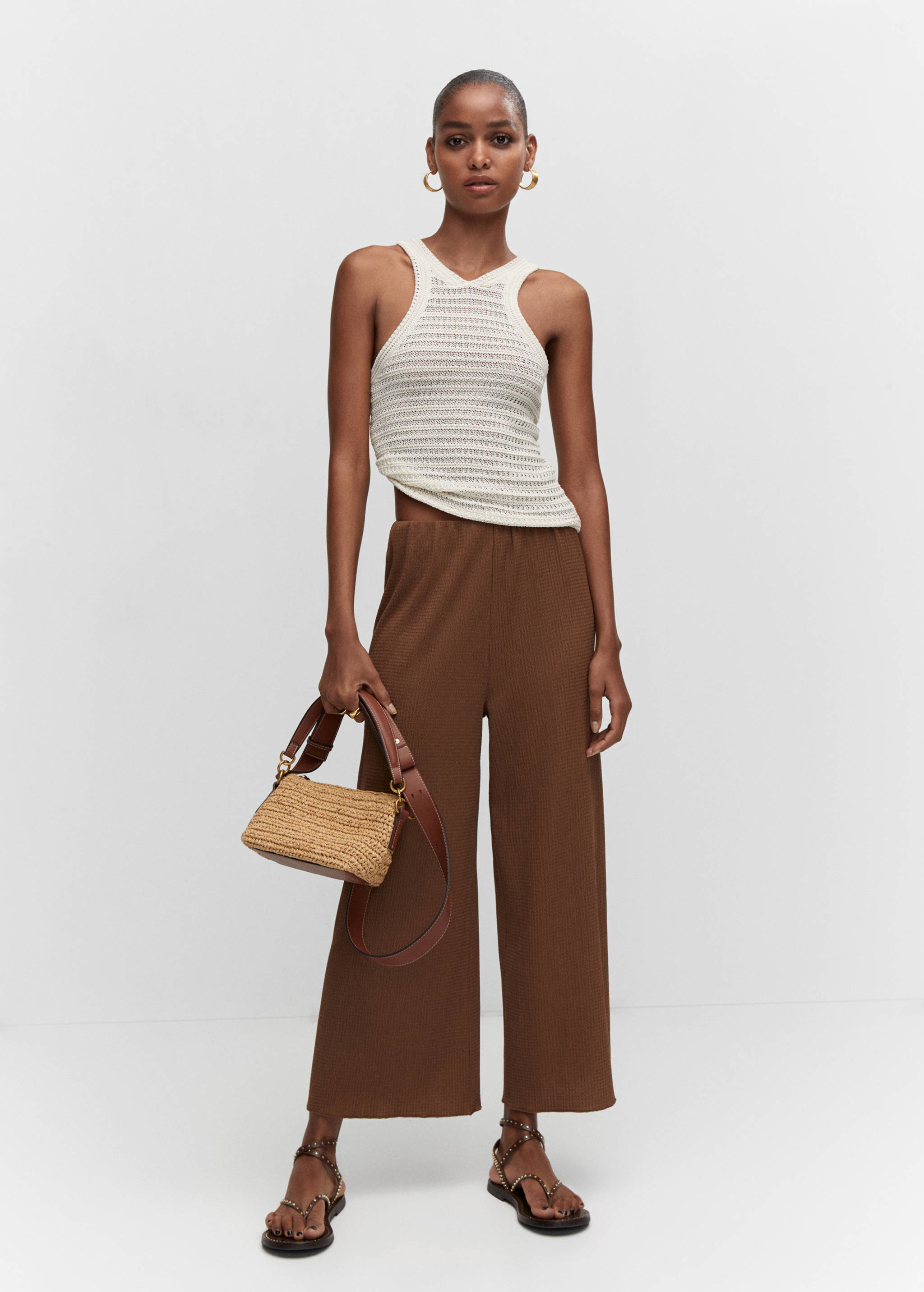 Textured culotte trousers - General plane