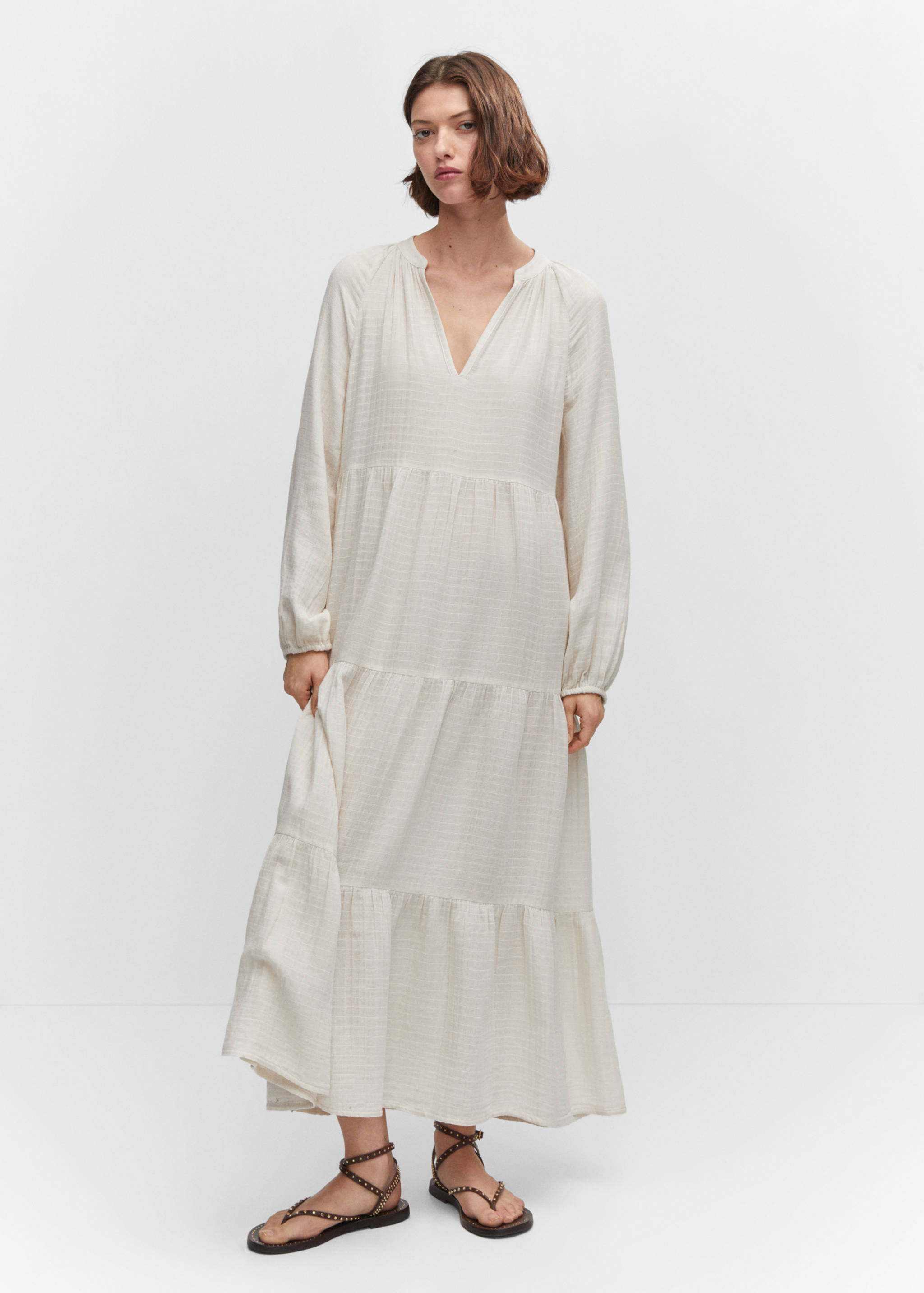 V-neck cotton maxi-dress - General plane