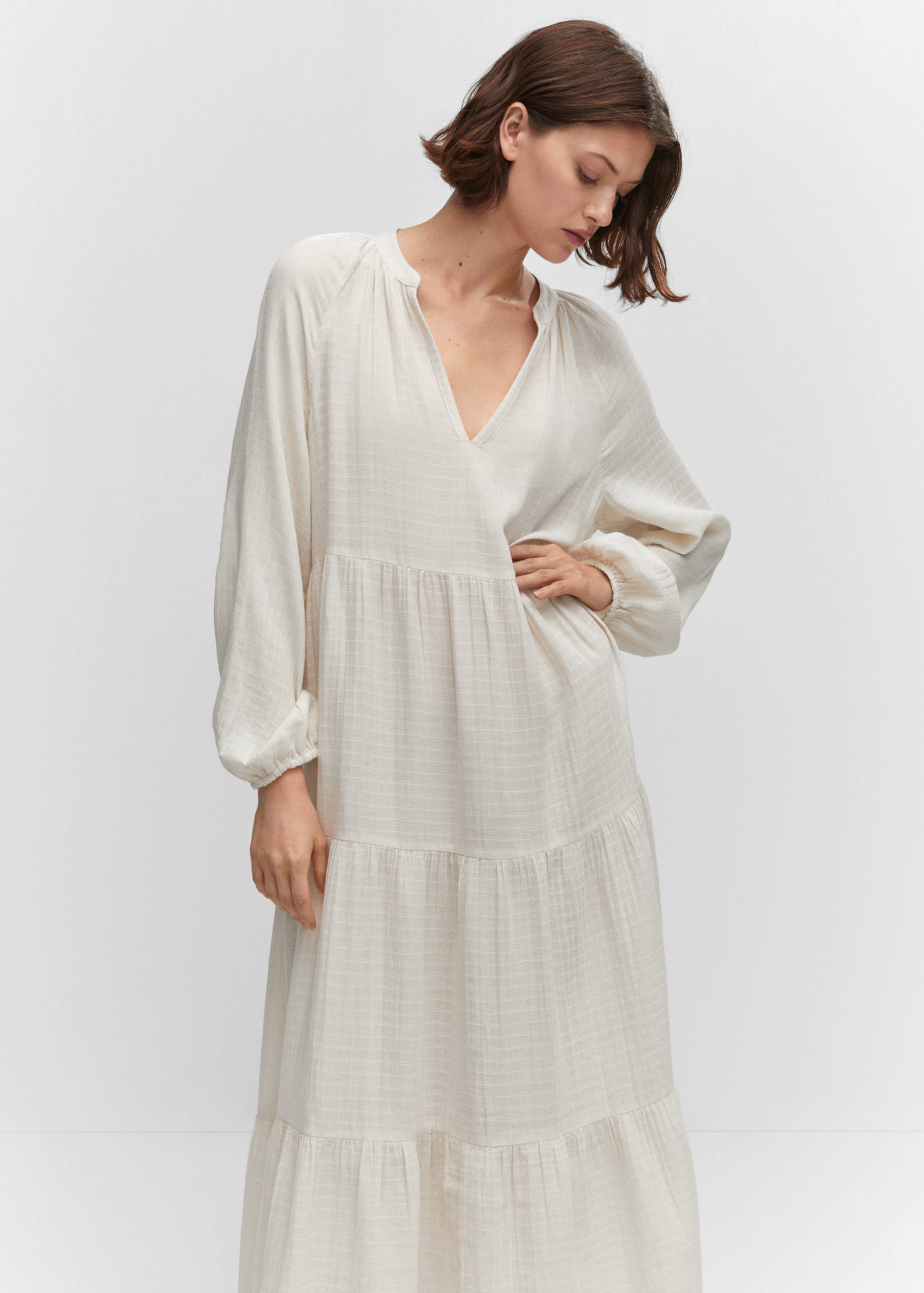 V-neck cotton maxi-dress - Medium plane