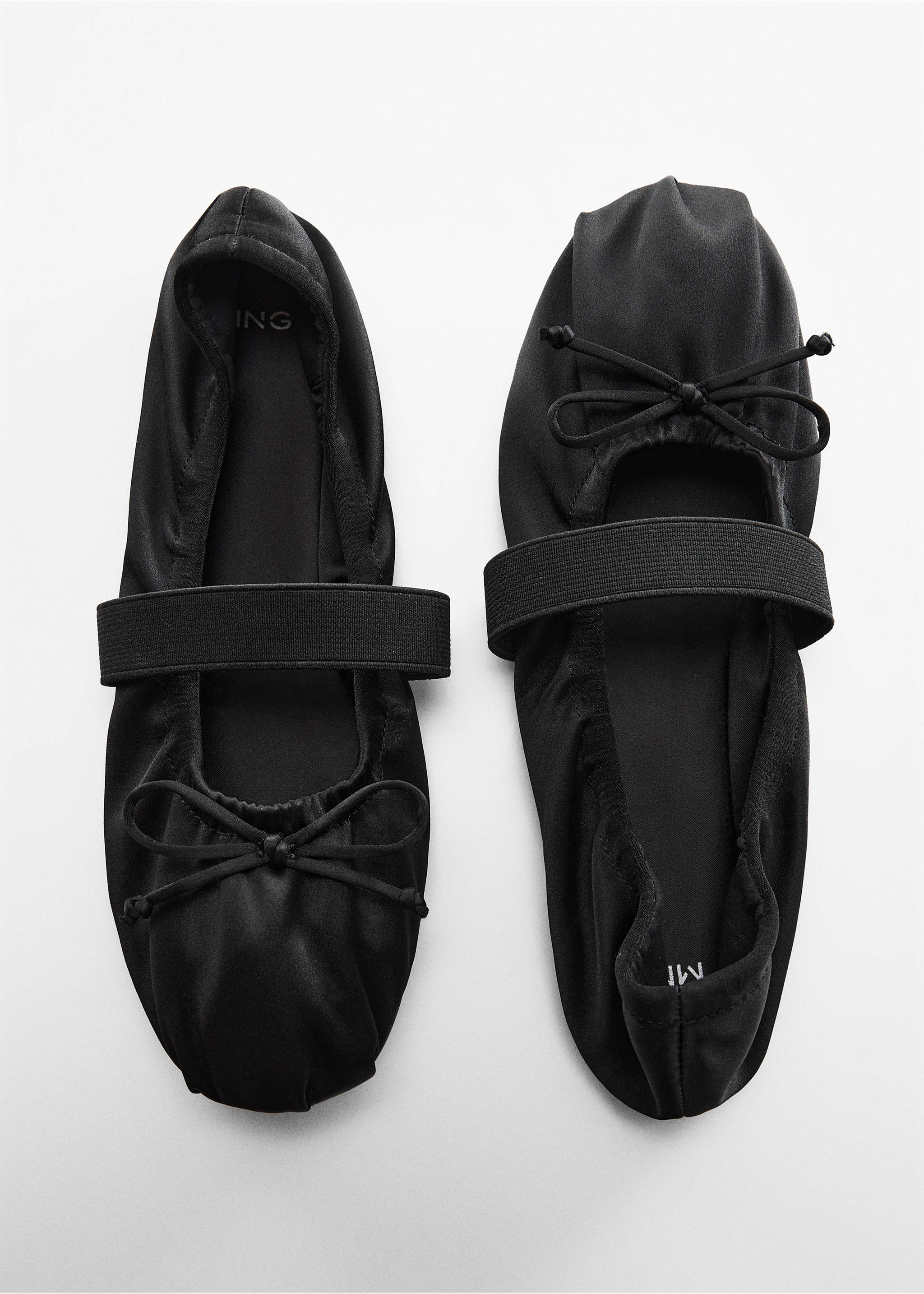Elastic satin ballet flats - Details of the article 5, Black. Ref: 57083795-00.