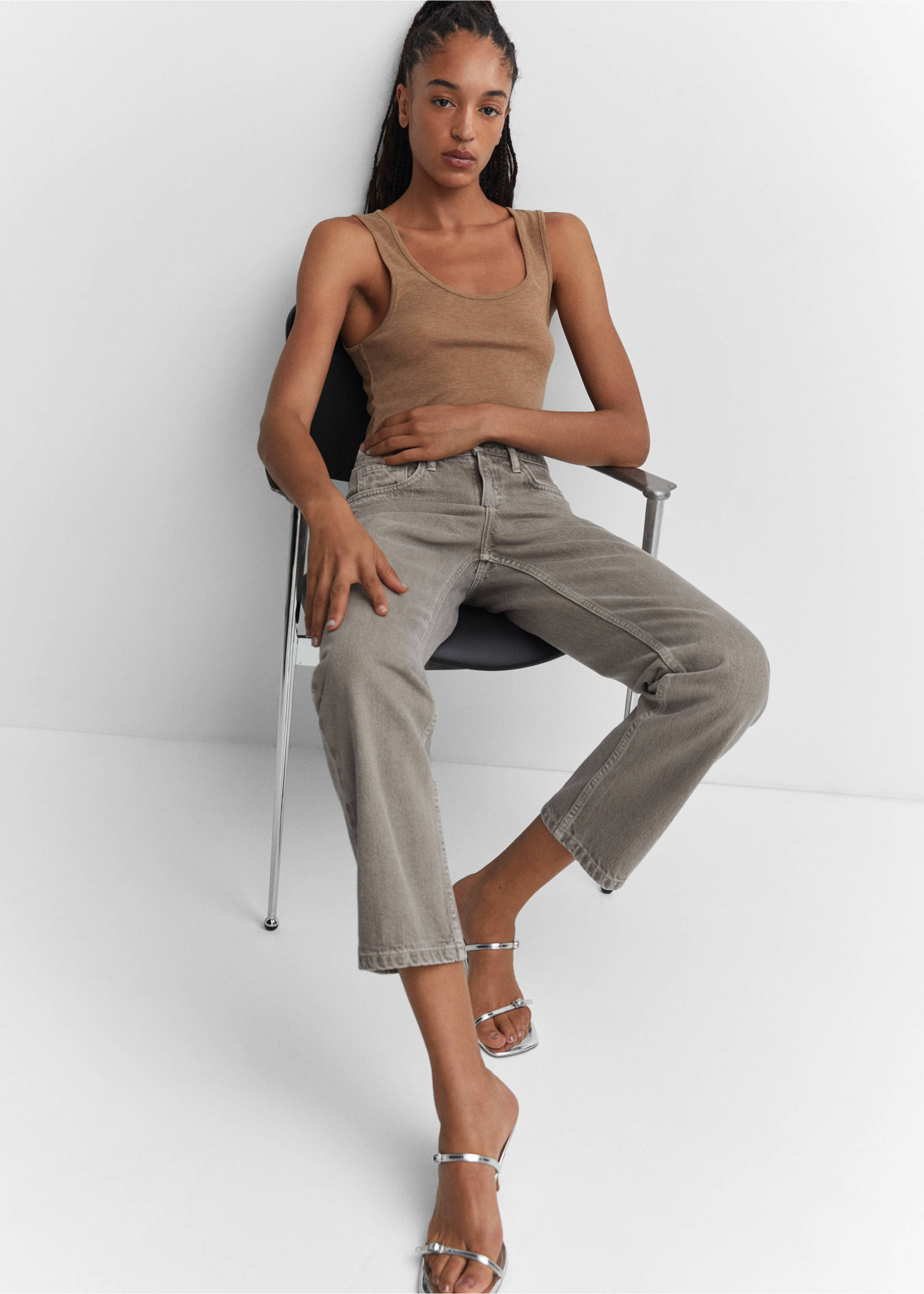 Knitted top with wide straps - Details of the article 2, Sand. Ref: 57083804-00.