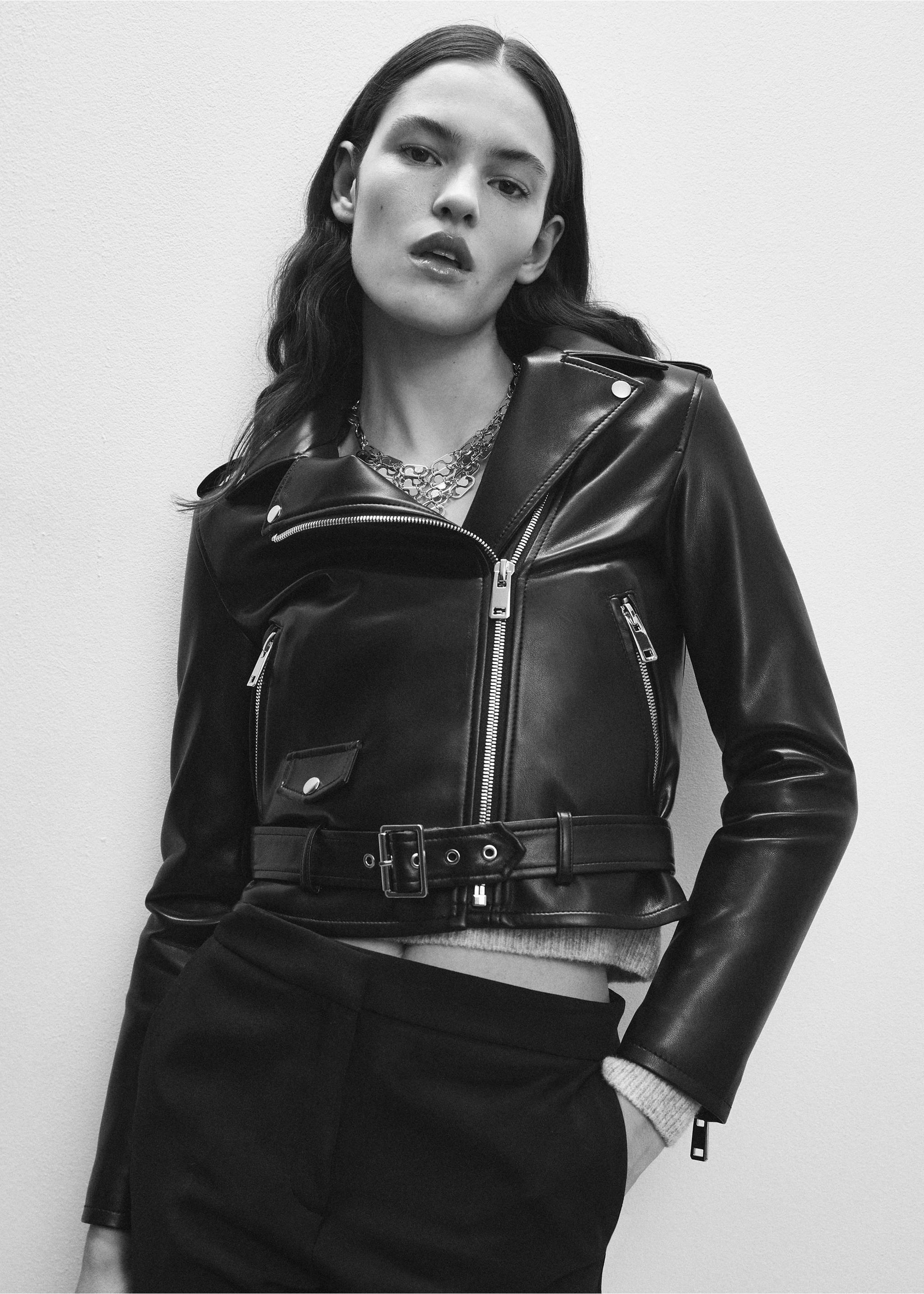 Faux-leather biker jacket - Details of the article 3, Black. Ref: 57084021-00.