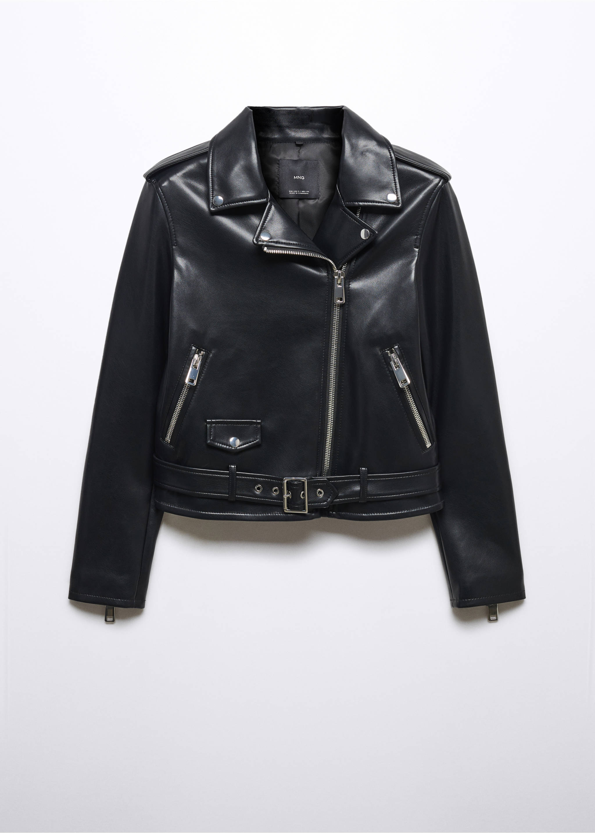 Faux-leather biker jacket - Article without model, Black. Ref: 57084021-00.