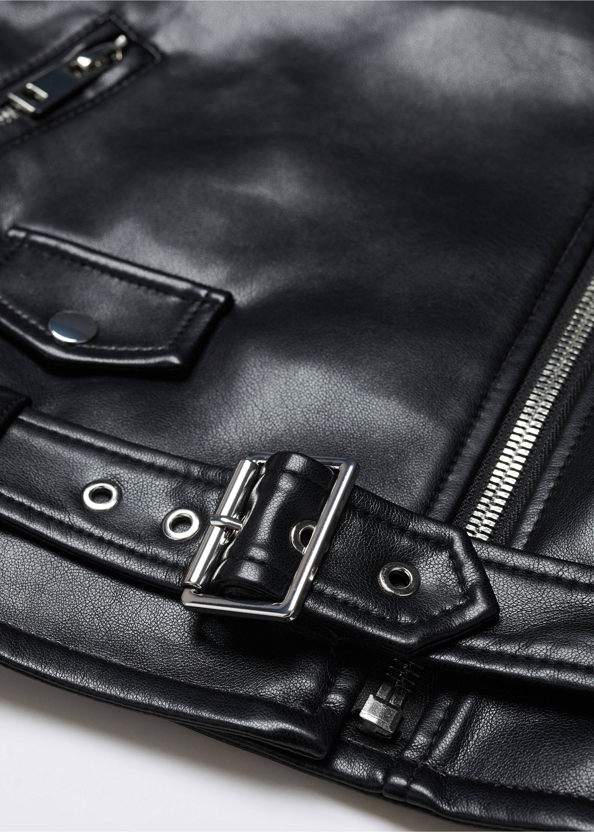 Faux-leather biker jacket - Details of the article 8, Black. Ref: 57084021-00.