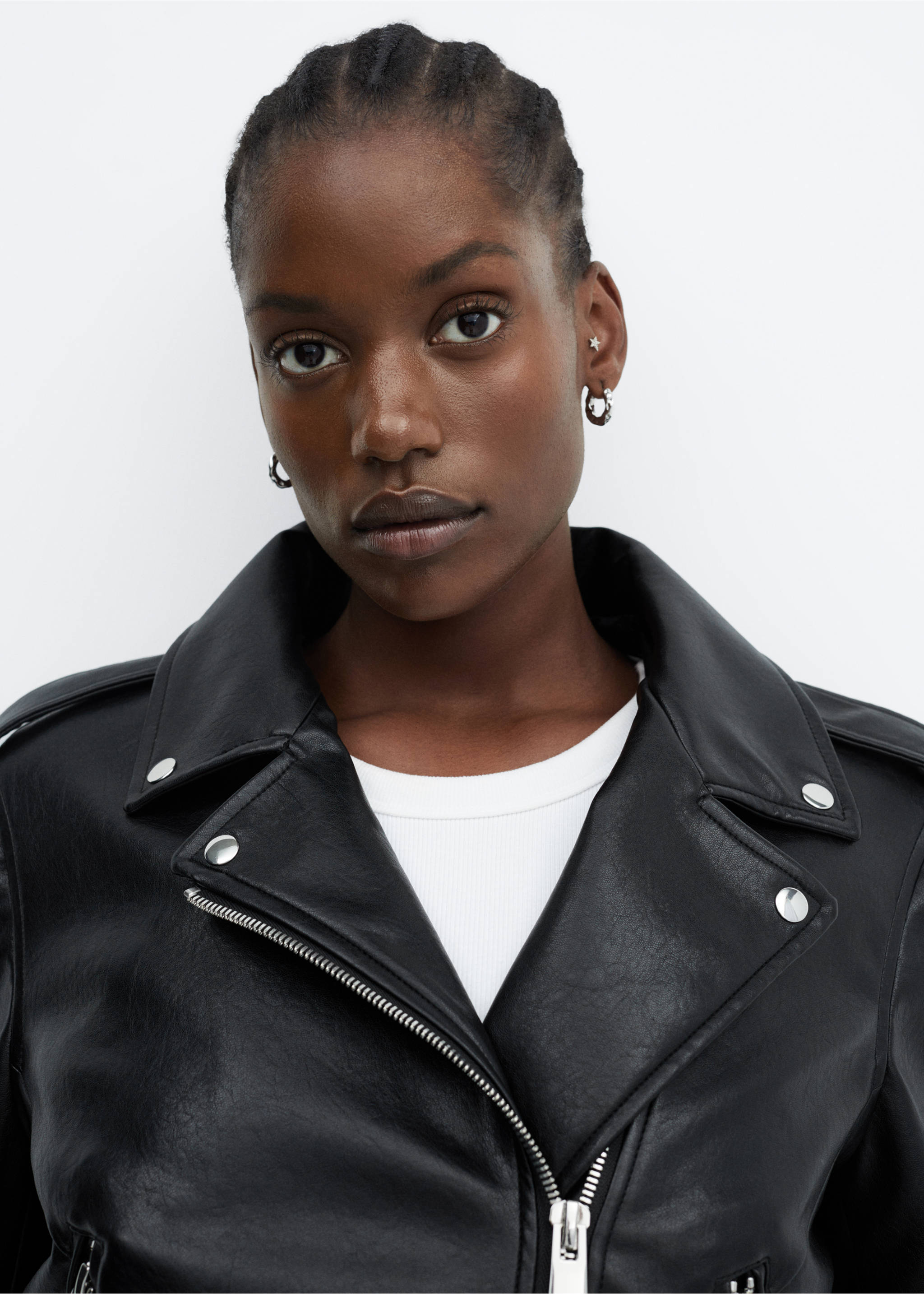 Faux-leather biker jacket - Details of the article 4, Black. Ref: 57084021-00.