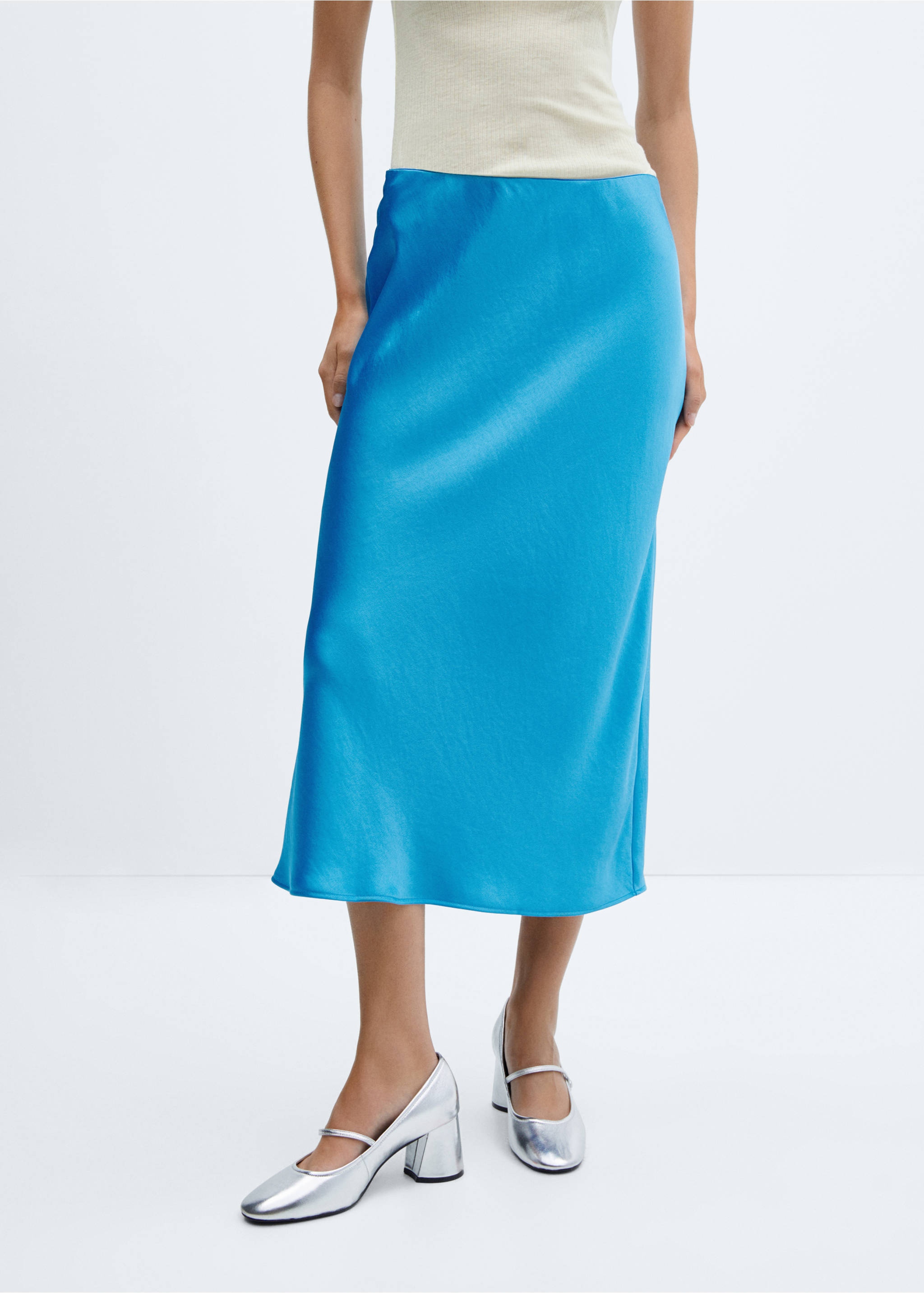 Midi satin skirt - Medium plane, Turquoise. Ref: 57084394-00.