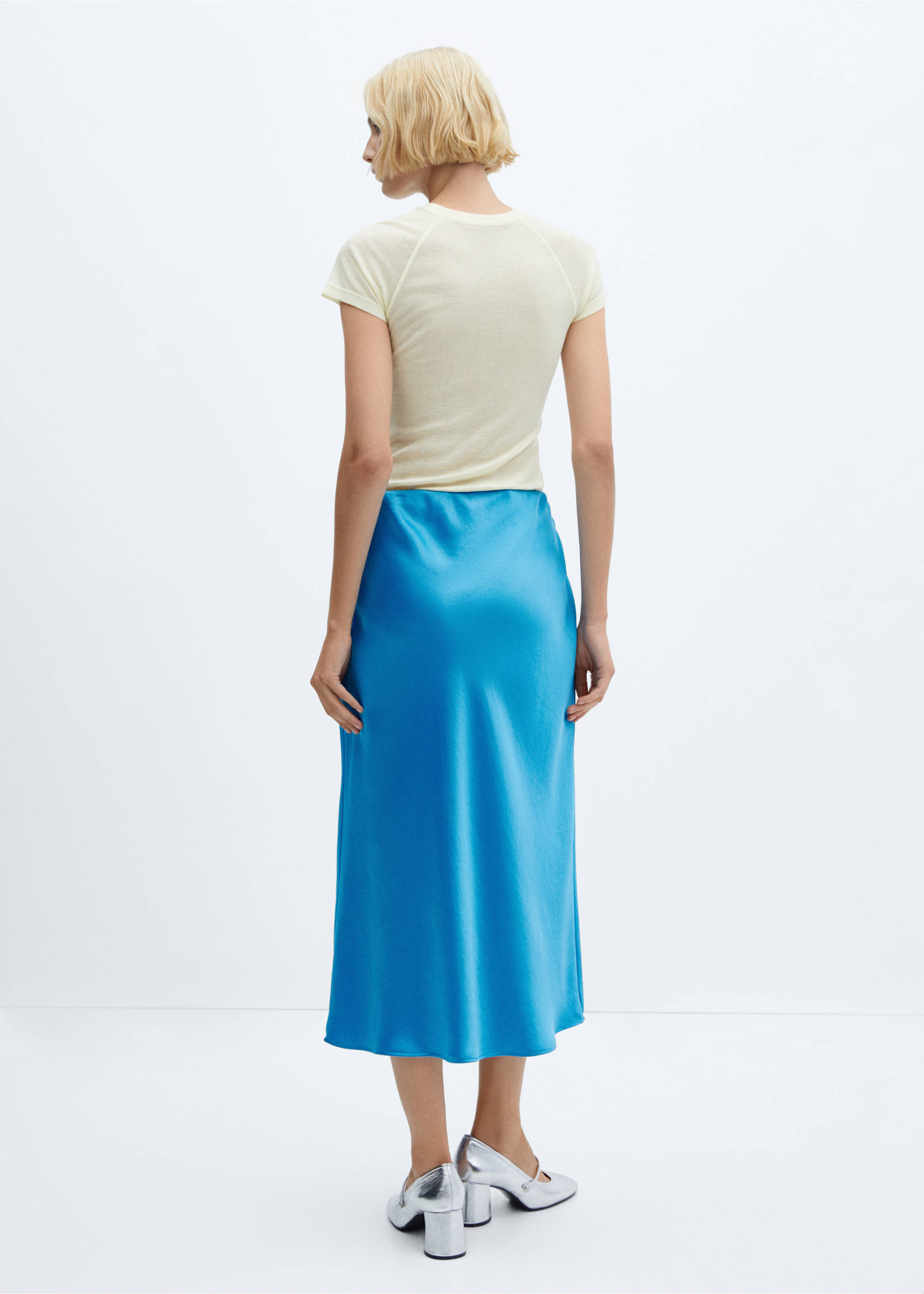 Midi satin skirt - Reverse of the article, Turquoise. Ref: 57084394-00.
