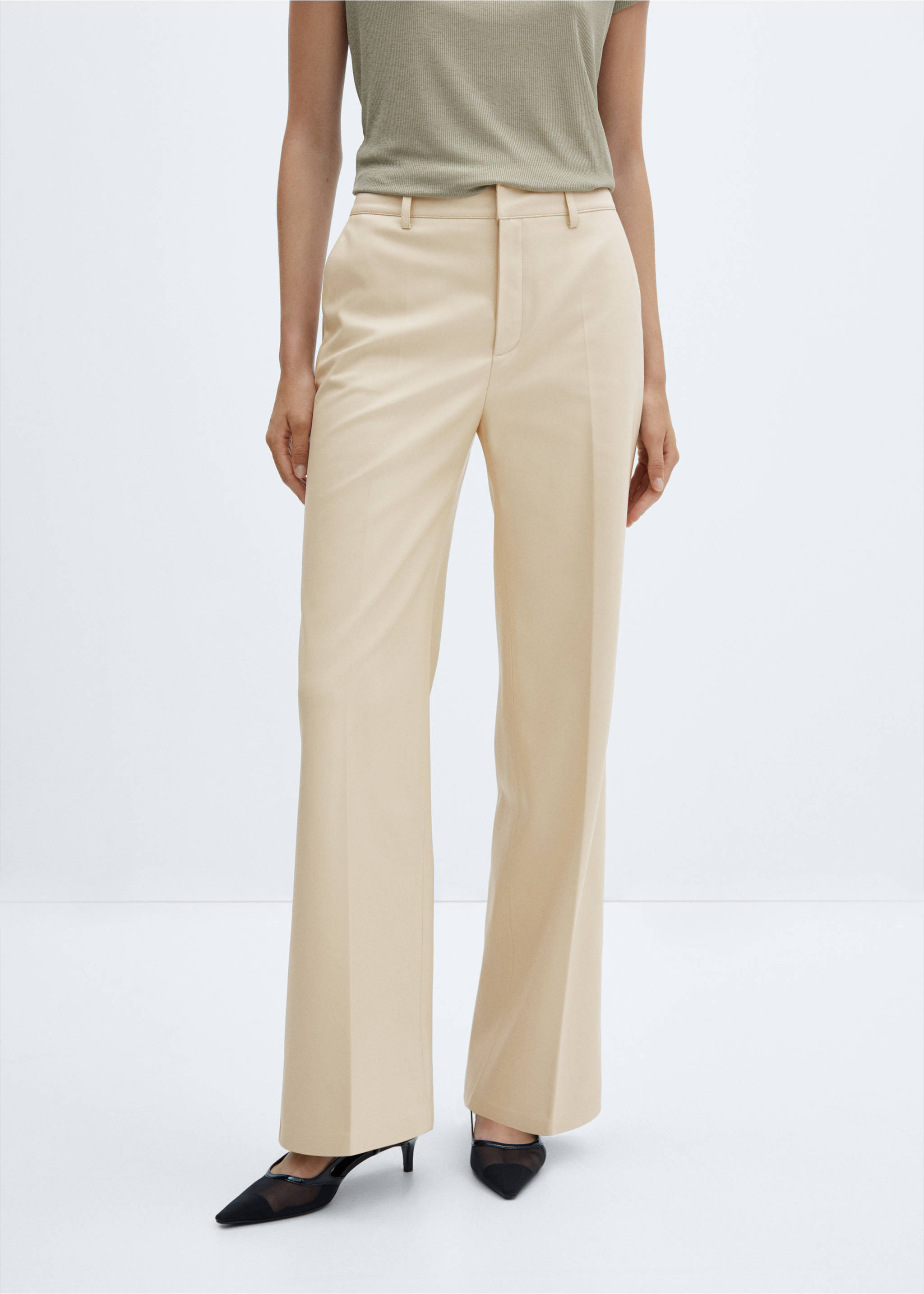 Wide leg faux-leather trousers - Medium plane, Ecru. Ref: 57084405-00.