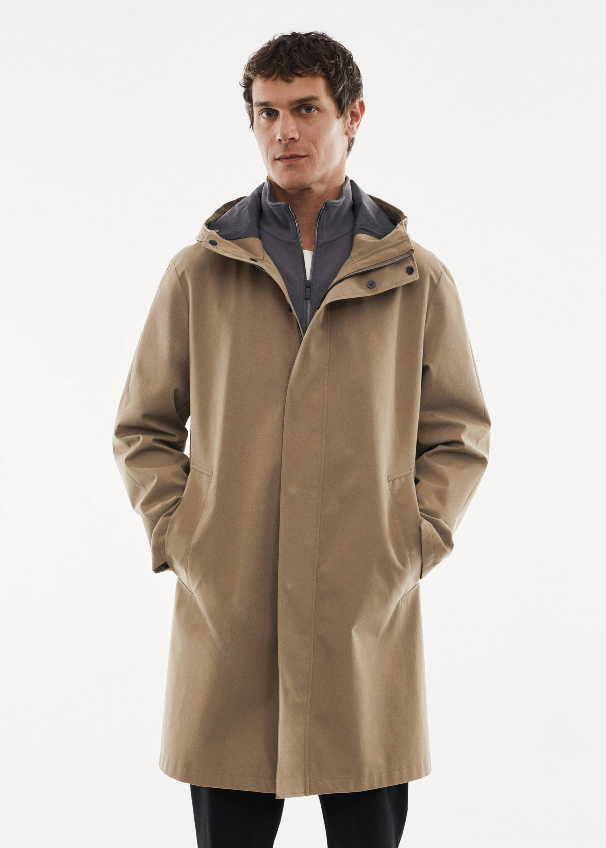 Wasserfestser Parka mit Kapuze - Mittlere Ansicht, Beige. Ref: 57084756-00.