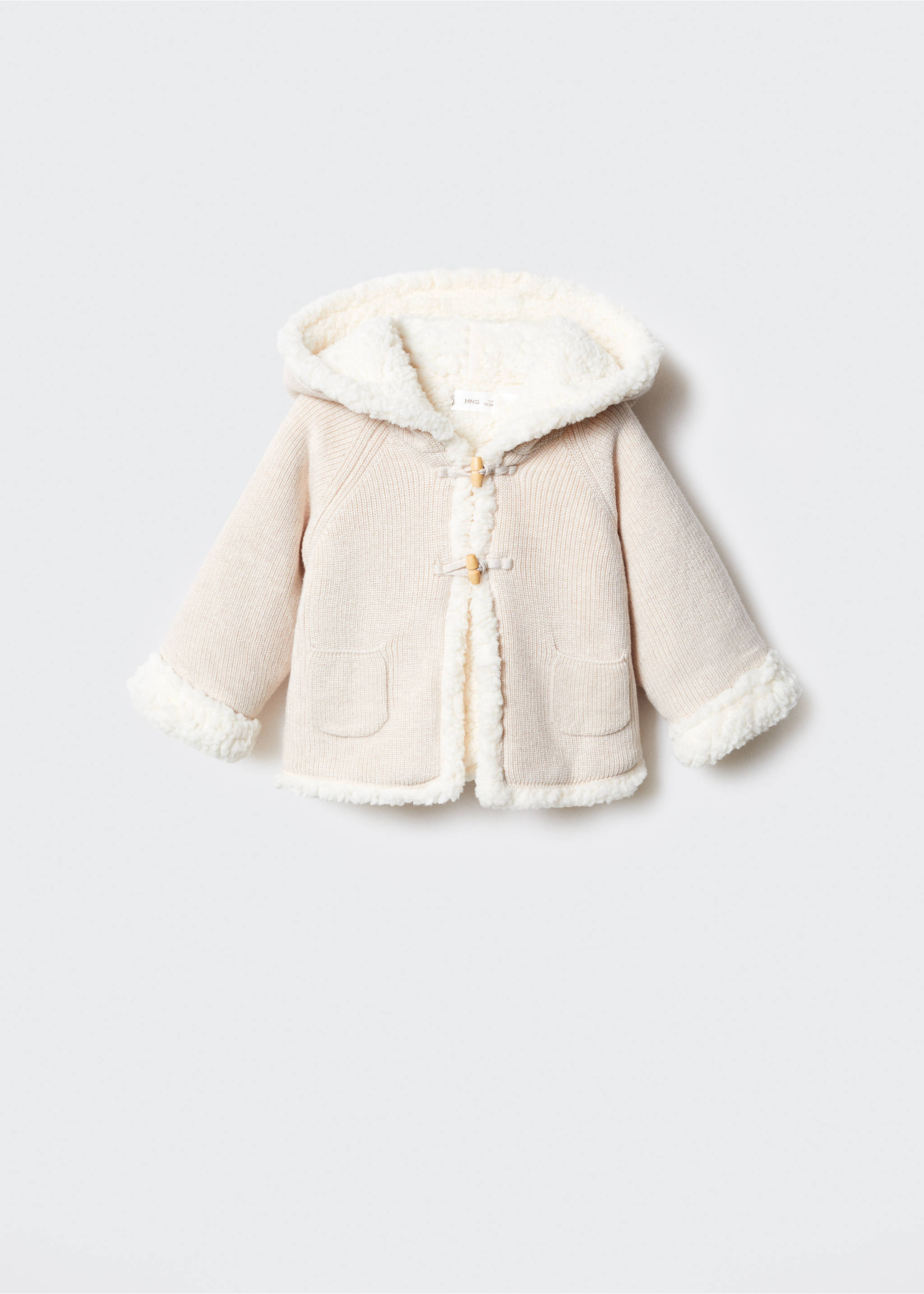 Knitted cardigan with fur-effect lining - Article without model, Sand. Ref: 57084760-00.