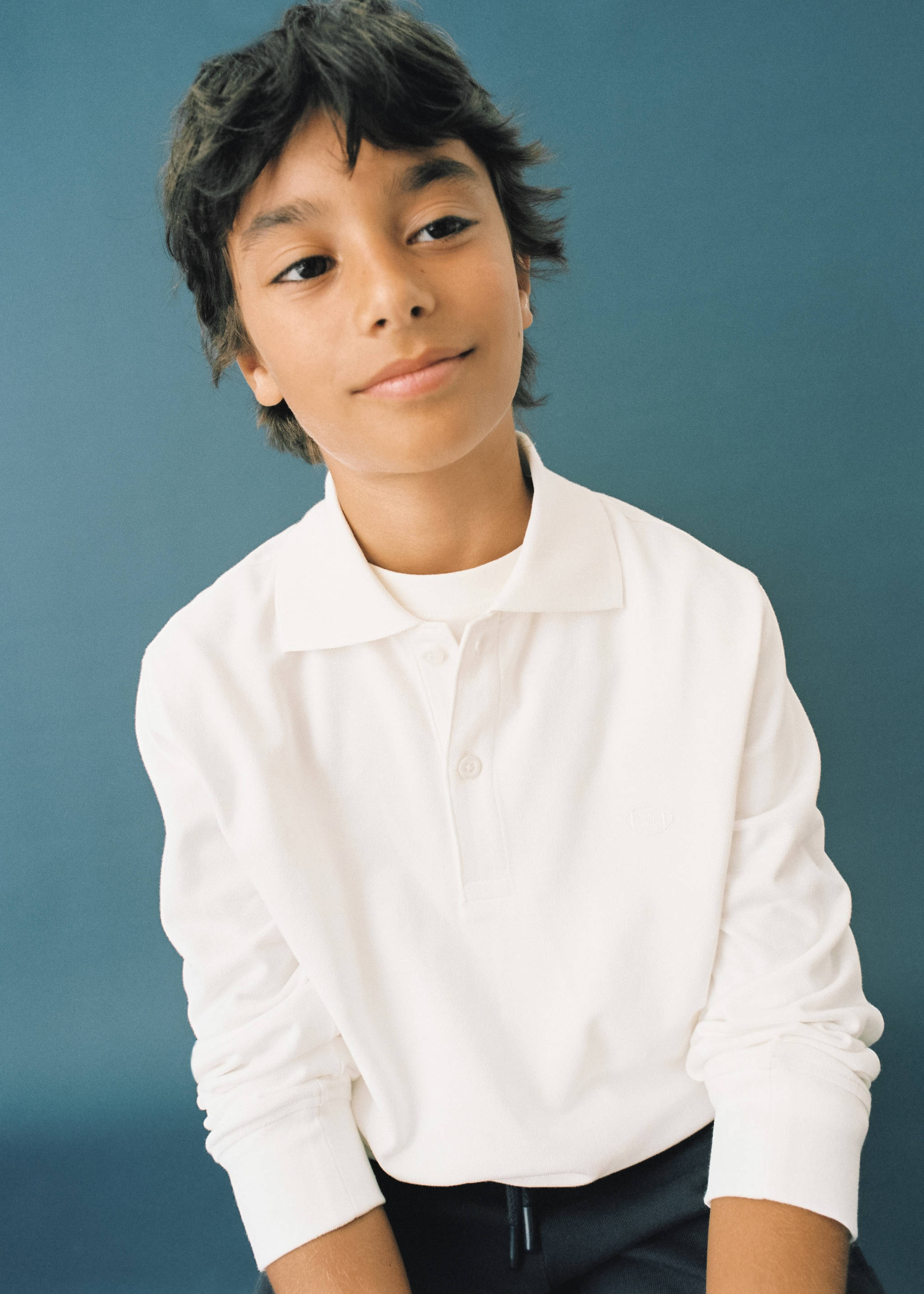 Long sleeves cotton polo - Details of the article 5, Off White. Ref: 57084763-00.
