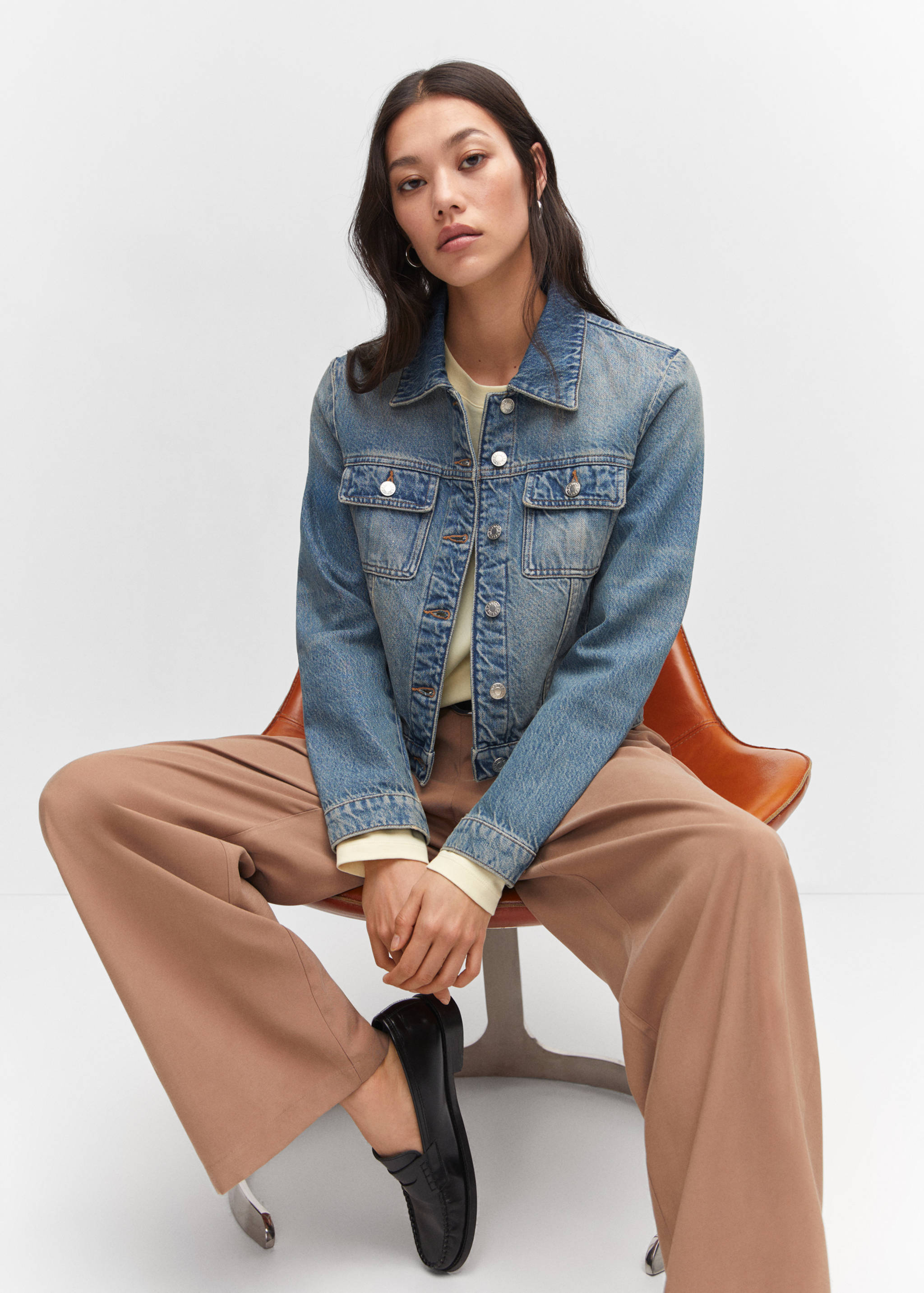 Moxidress Vintage Button Down Pocketed Denim Jacket