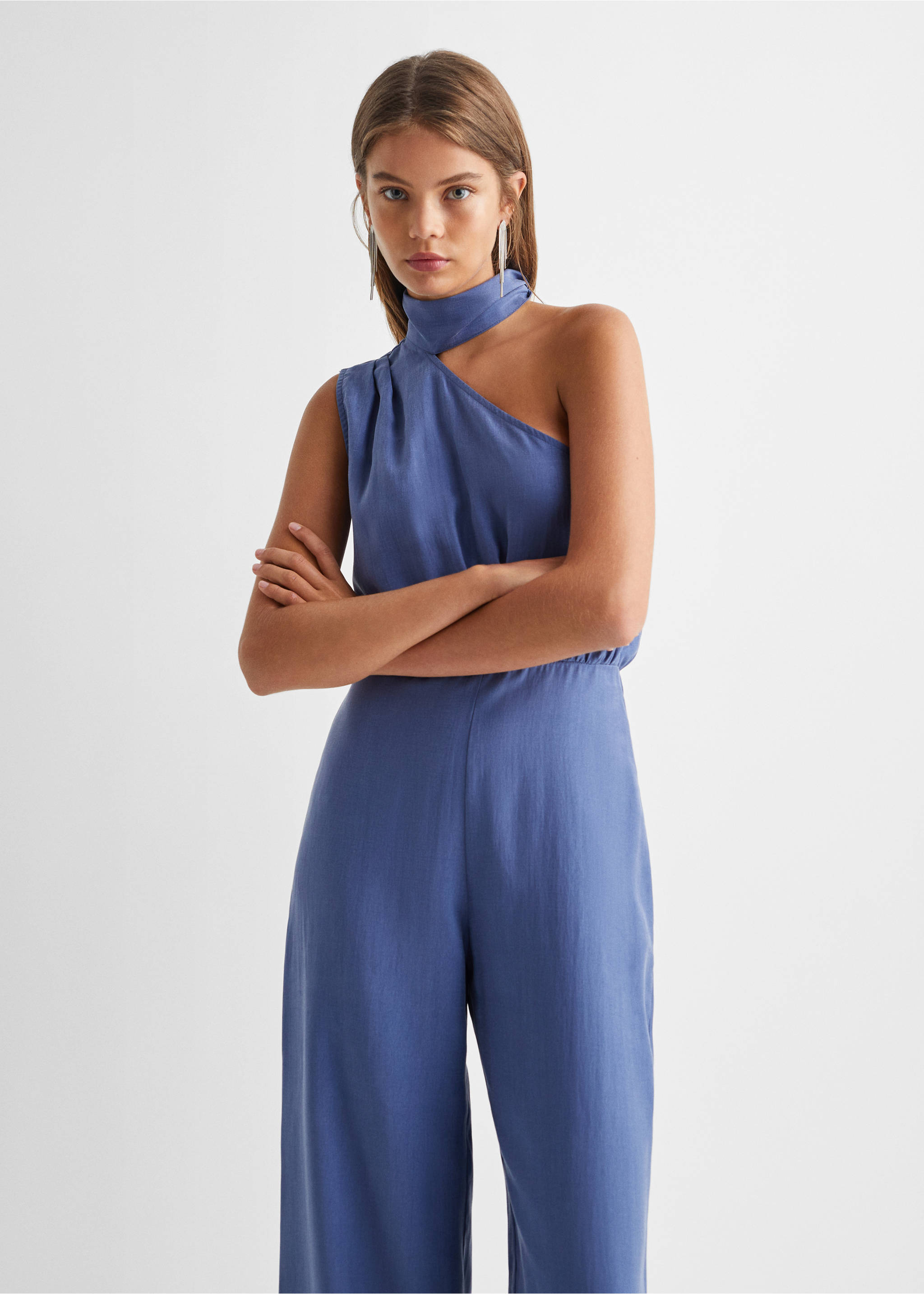 Asymmetric long jumpsuit - Medium plane, Blue. Ref: 57084768-00.