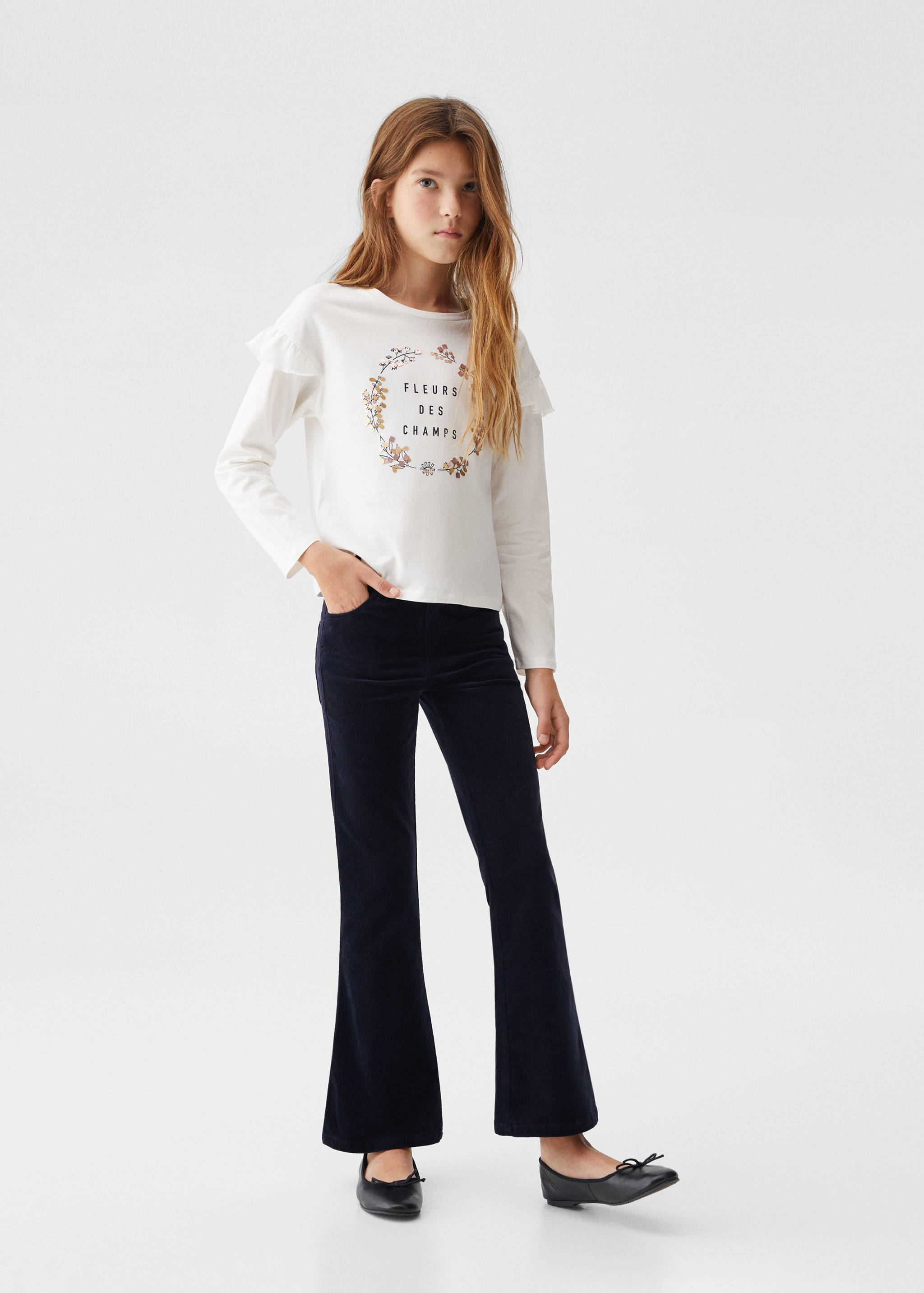 Gemustertes T-Shirt mit Volantdetails - Allgemeine Ansicht