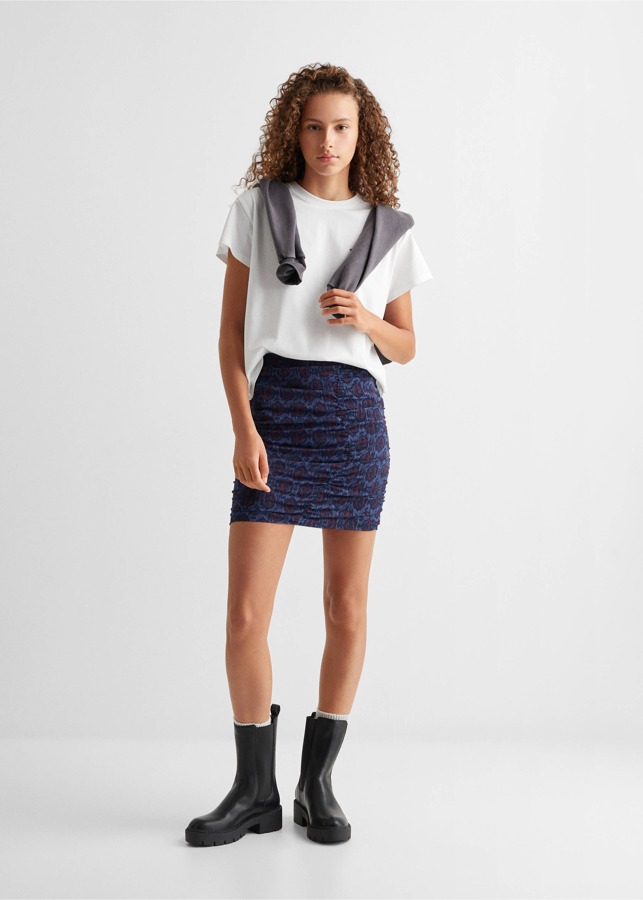 Printed pleated skirt - General plane, Dark Navy. Ref: 57085140-00.