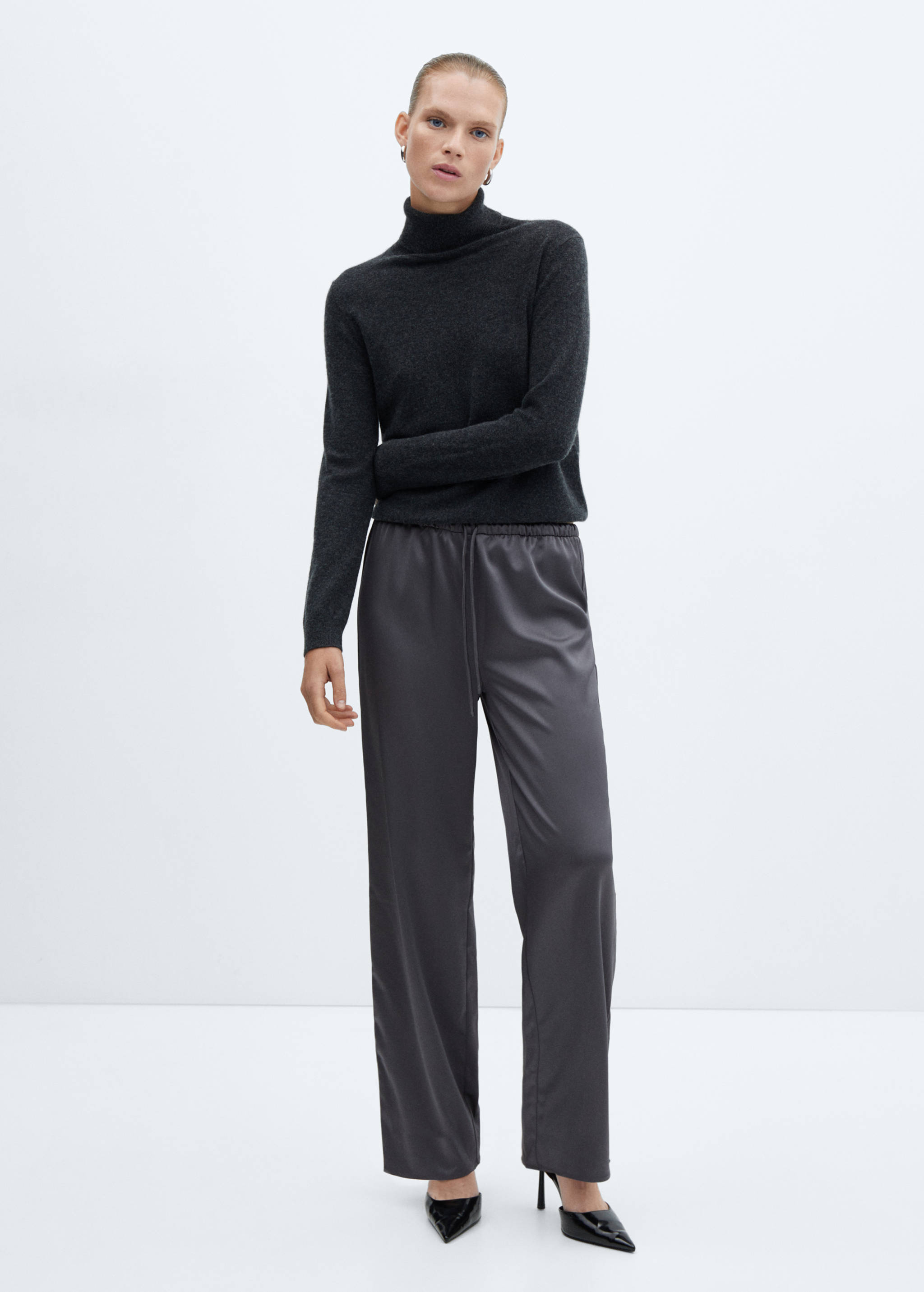 Satin-finish elastic waist pants - General plane