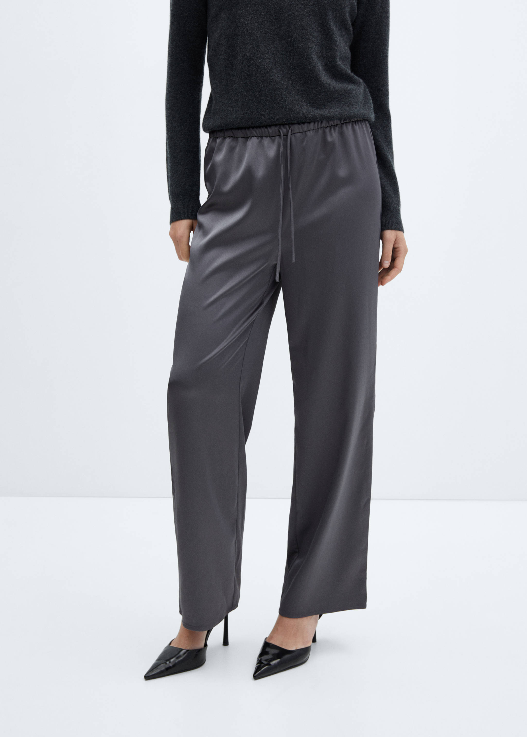 Satin-finish elastic waist pants - Medium plane