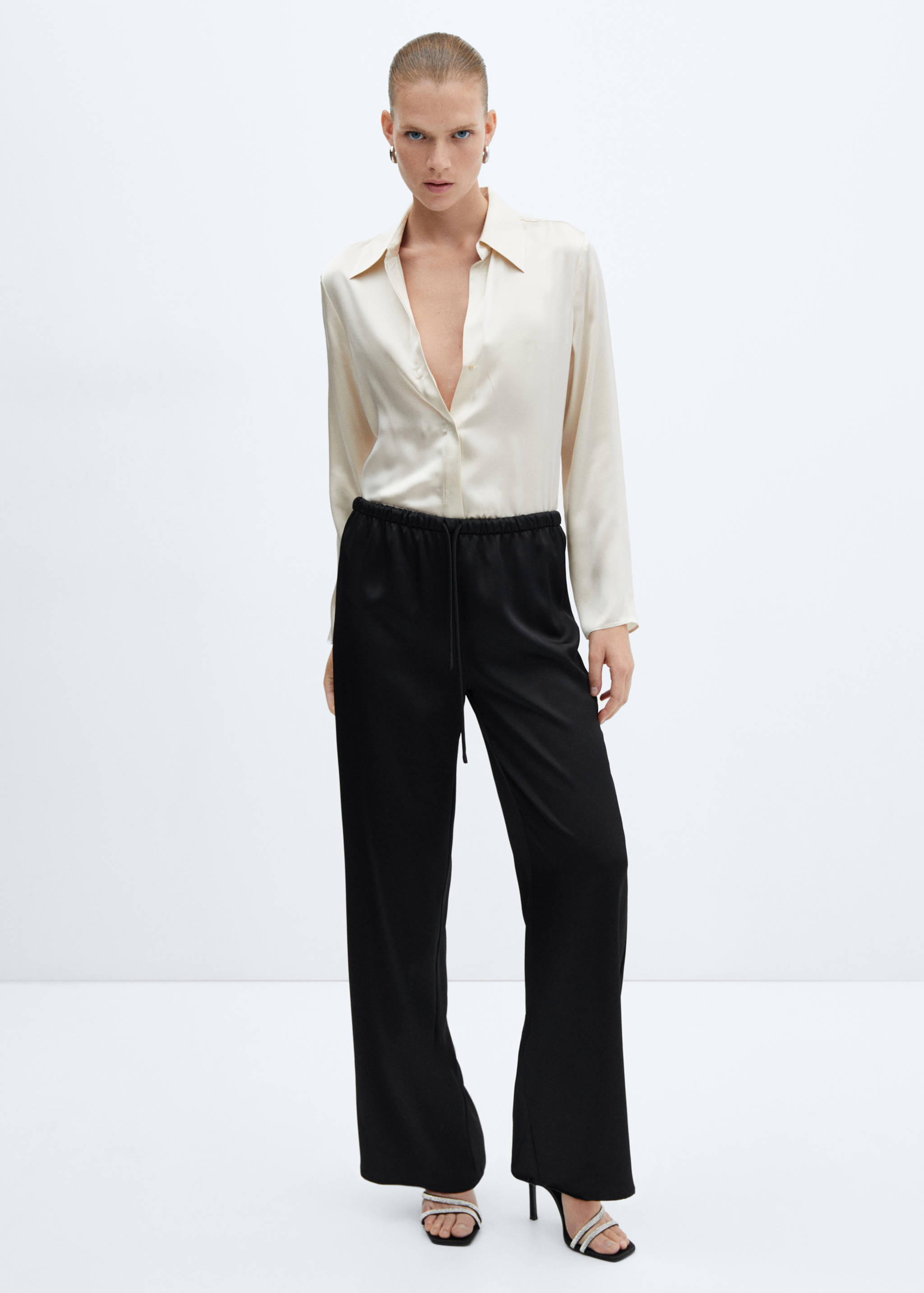 Satin-finish elastic waist trousers - General plane