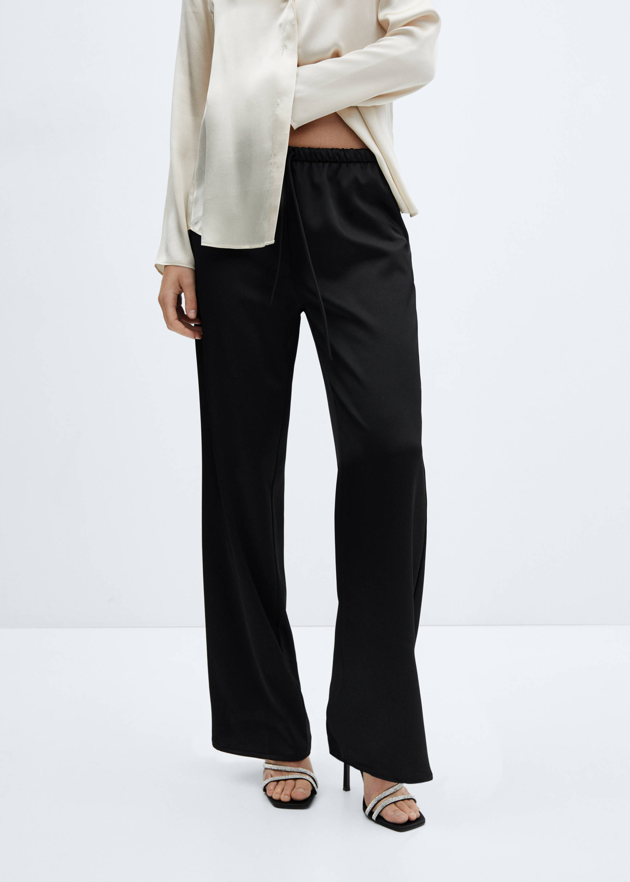 Satin-finish elastic waist trousers - Medium plane
