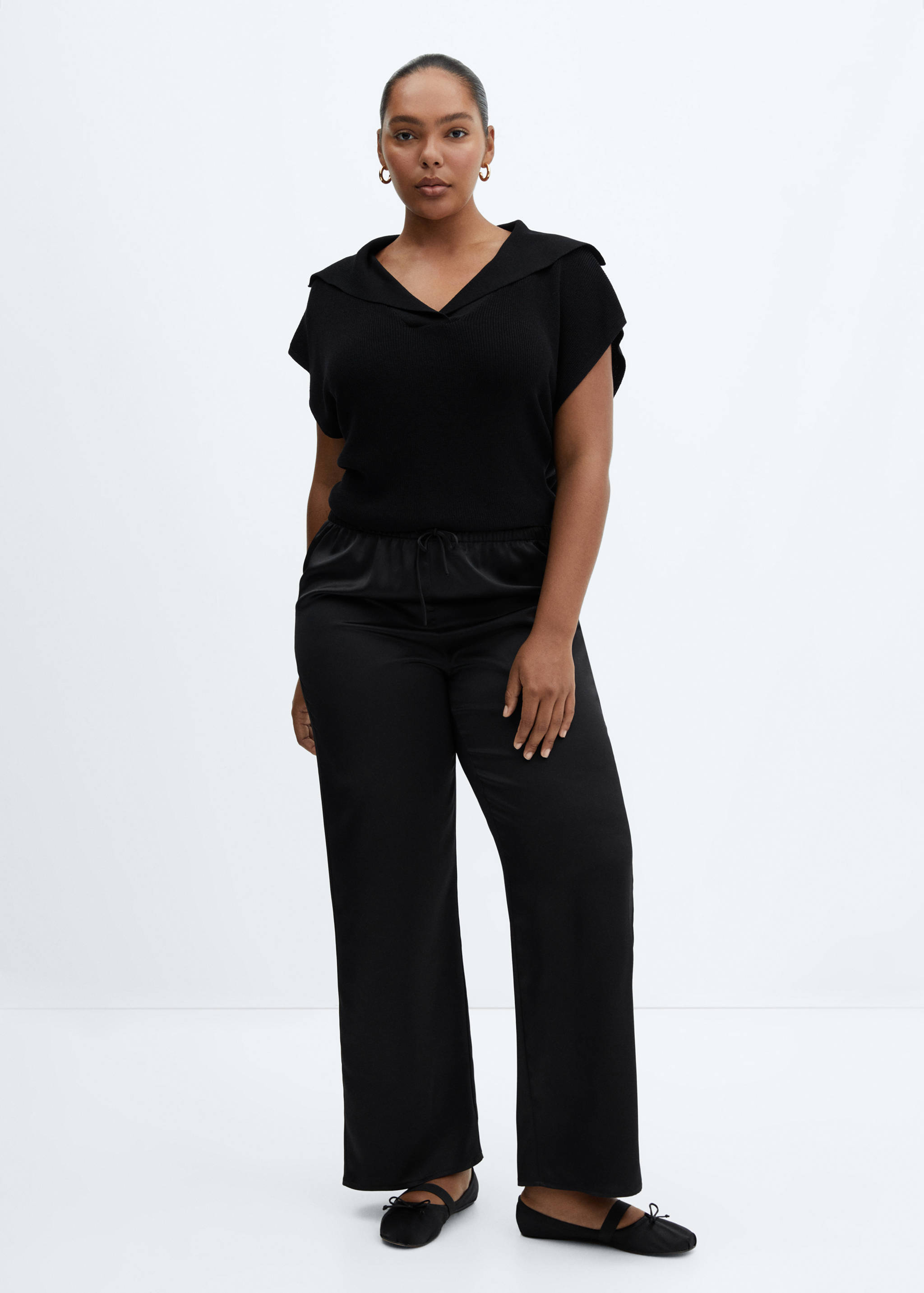 Satin-finish elastic waist trousers - Details of the article 3