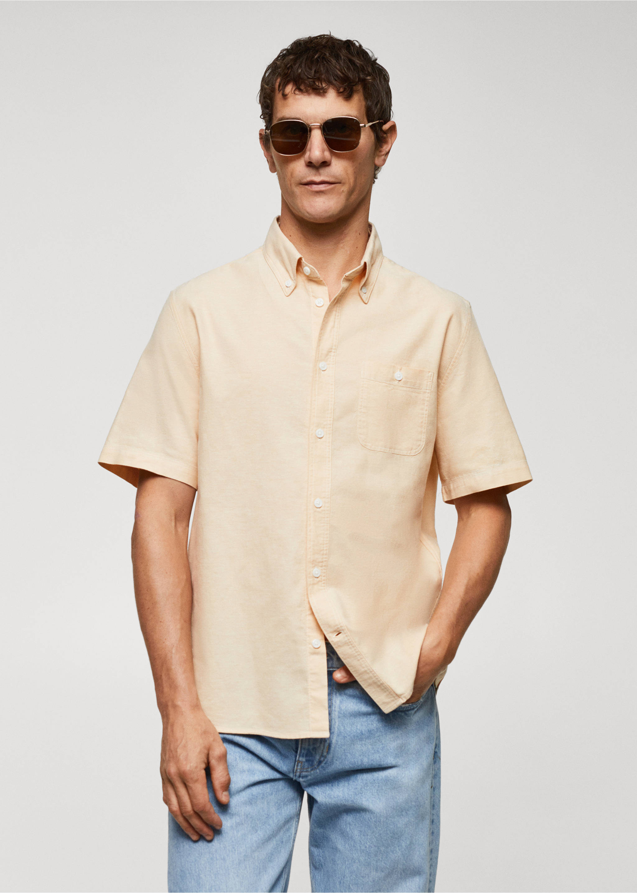 Regular-fit 100% cotton shirt - Medium plane, Pastel Yellow. Ref: 57085786-00.