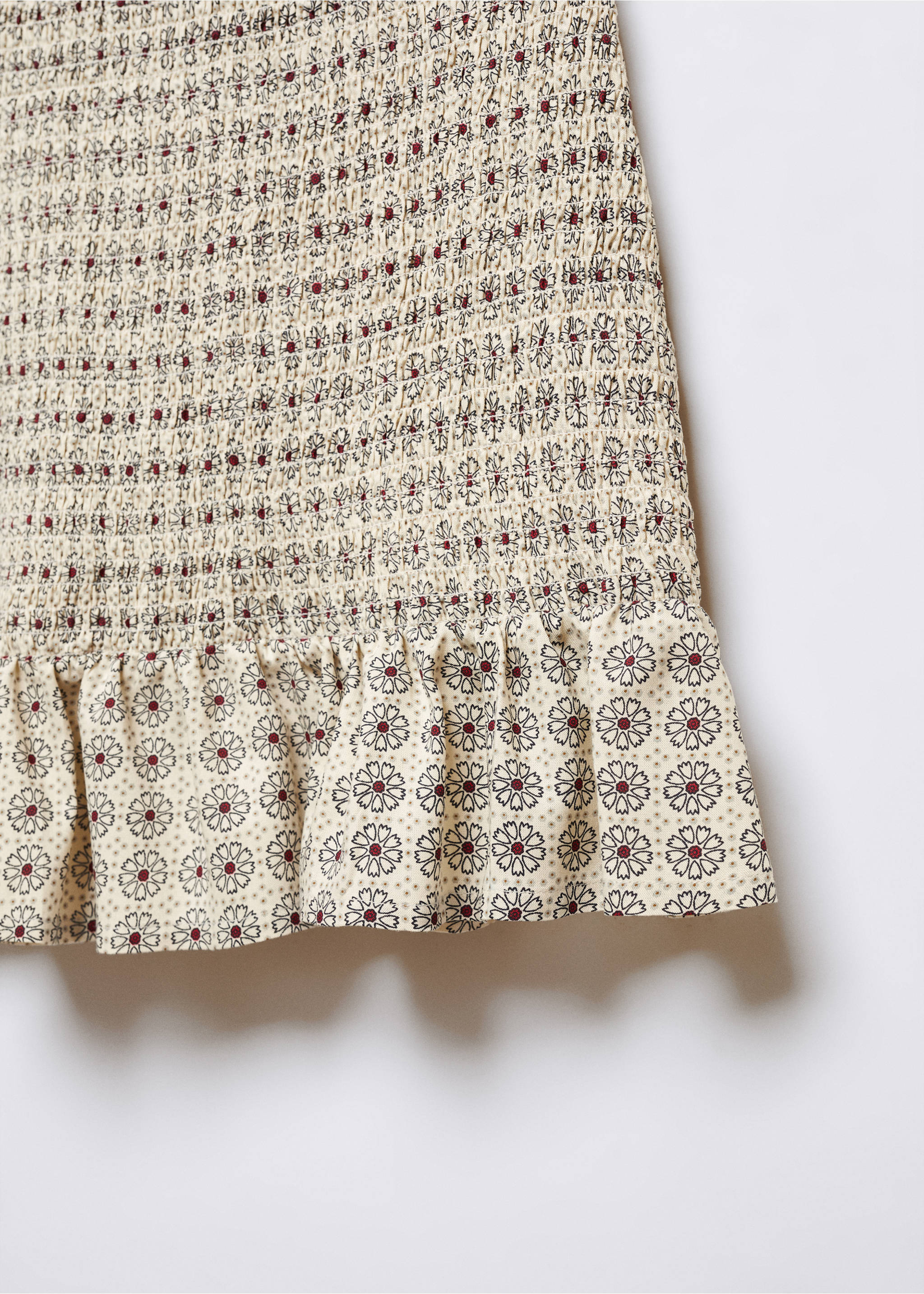 Gathered skirt with ruffle - Details of the article 8, Beige. Ref: 57085803-00.