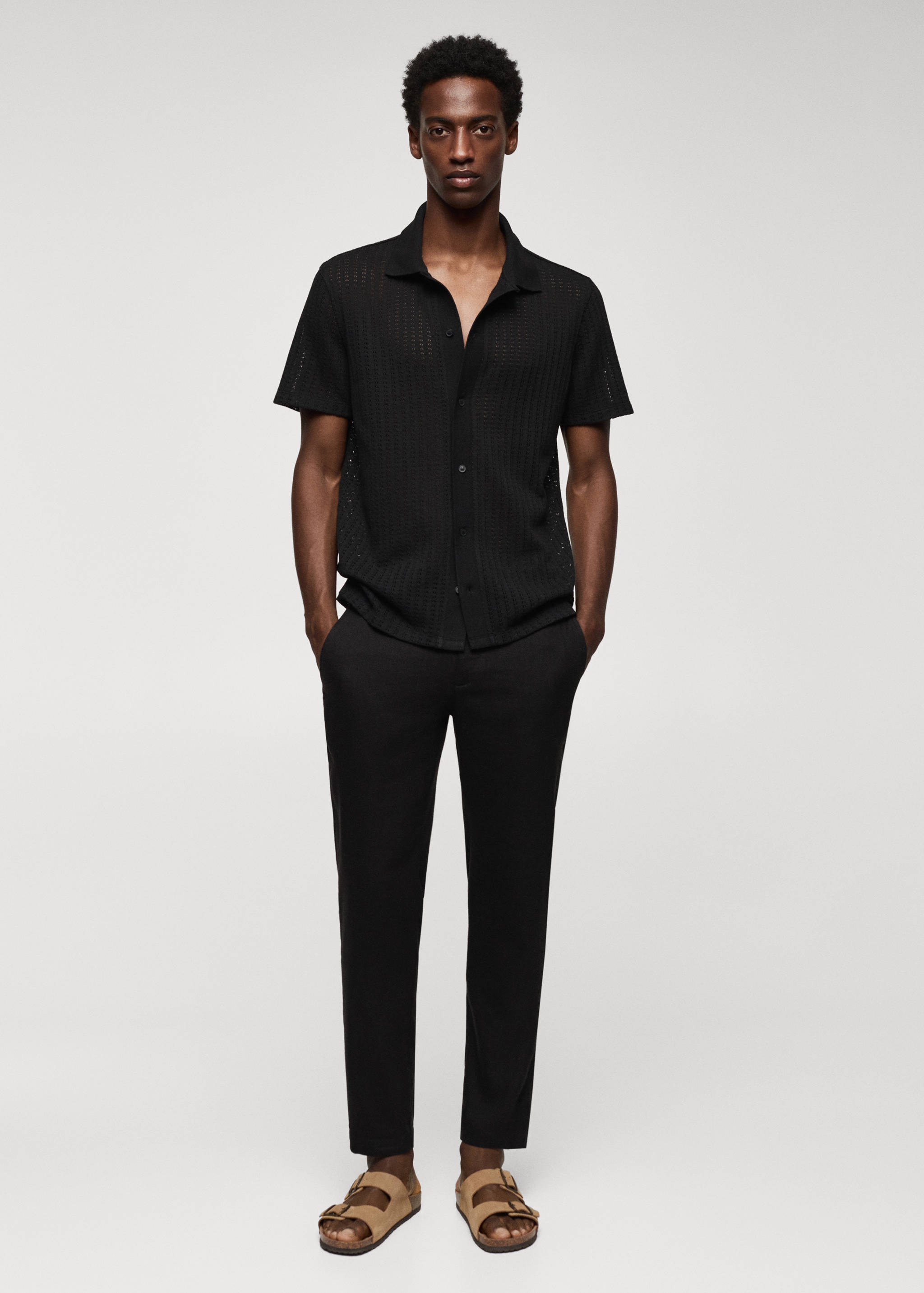 Cotton crochet polo shirt with buttons - General plane