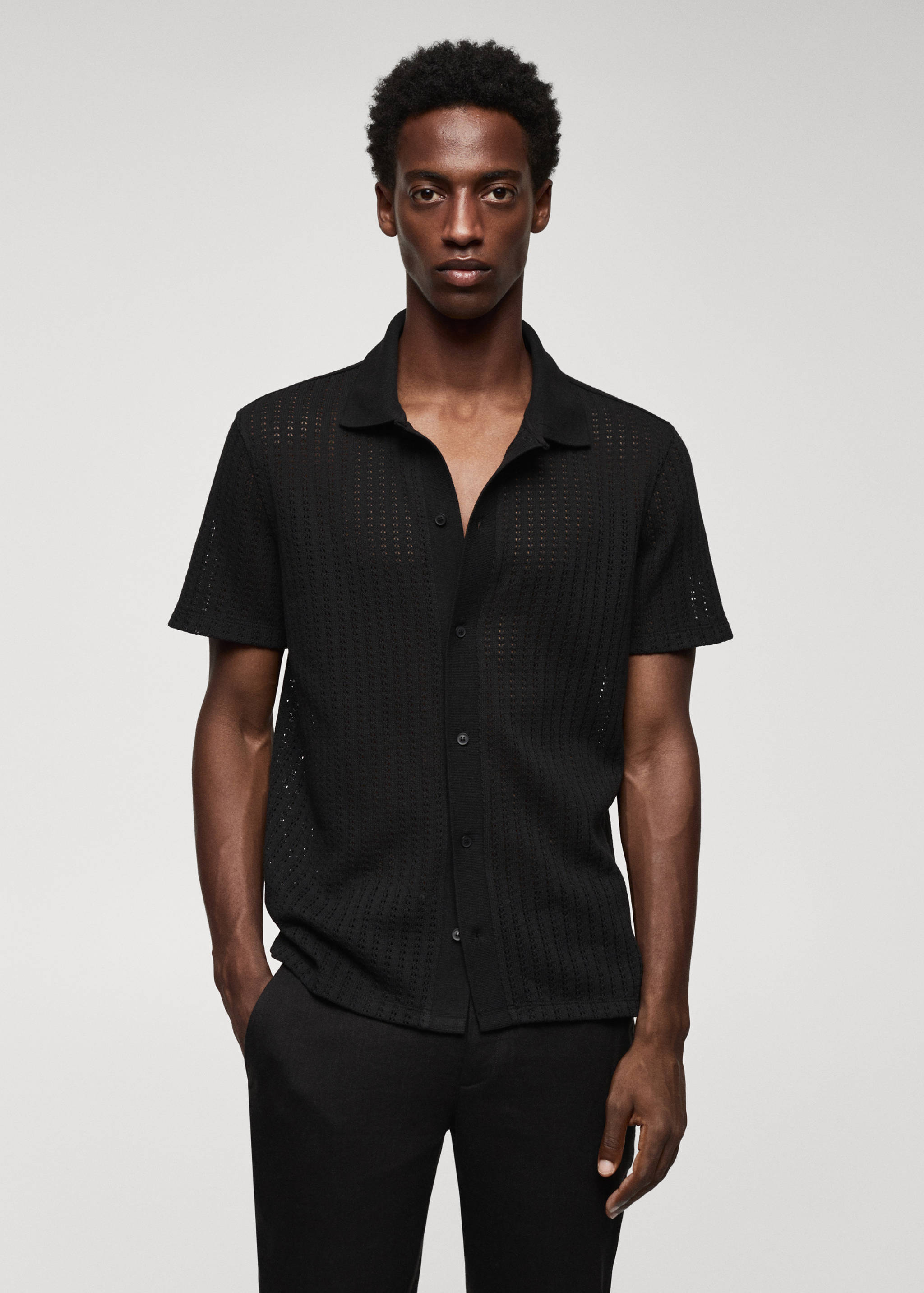 Cotton crochet polo shirt with buttons - Medium plane