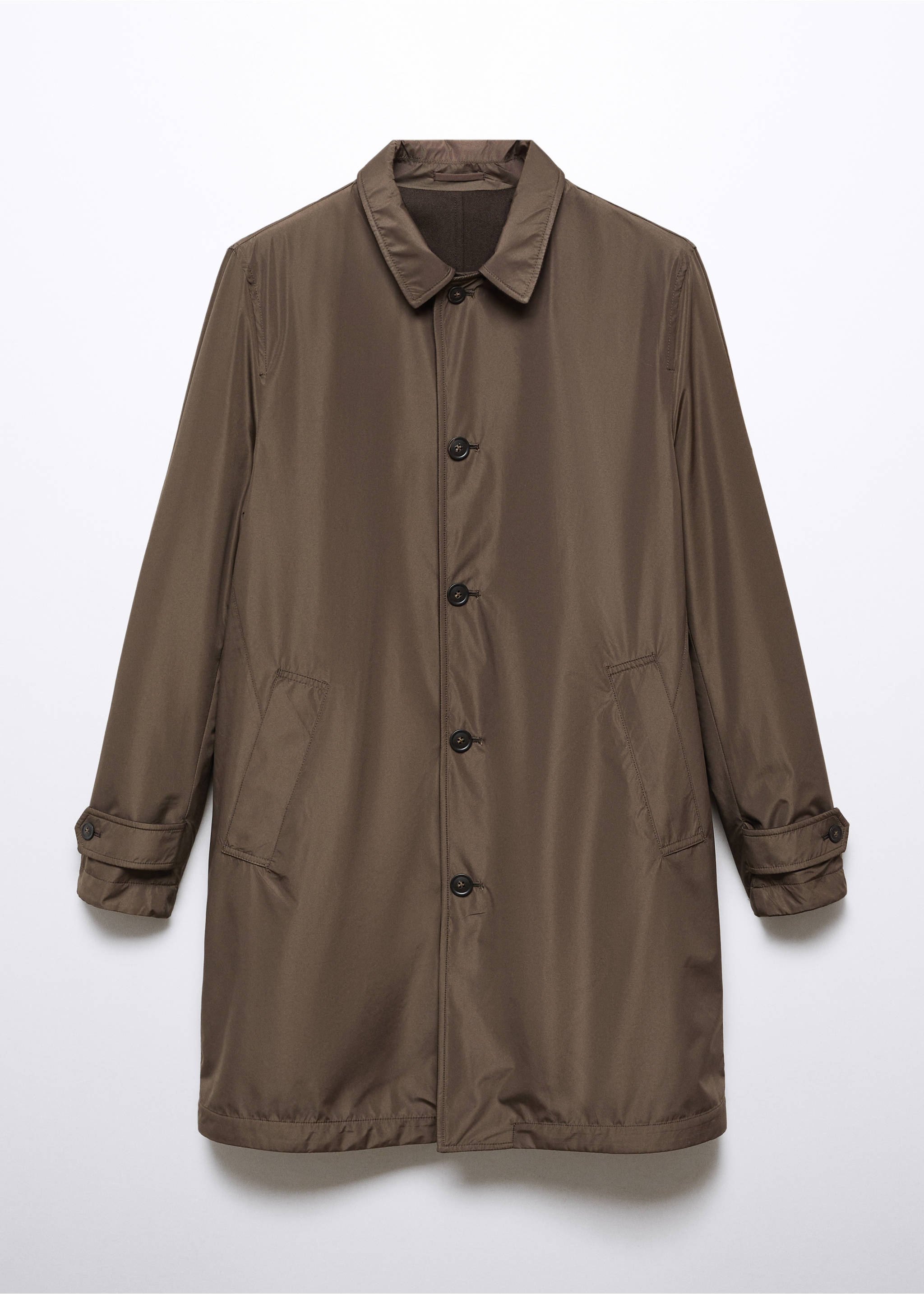 Reversible recycled wool trench coat - Article without model, Brown. Ref: 57085945-00.