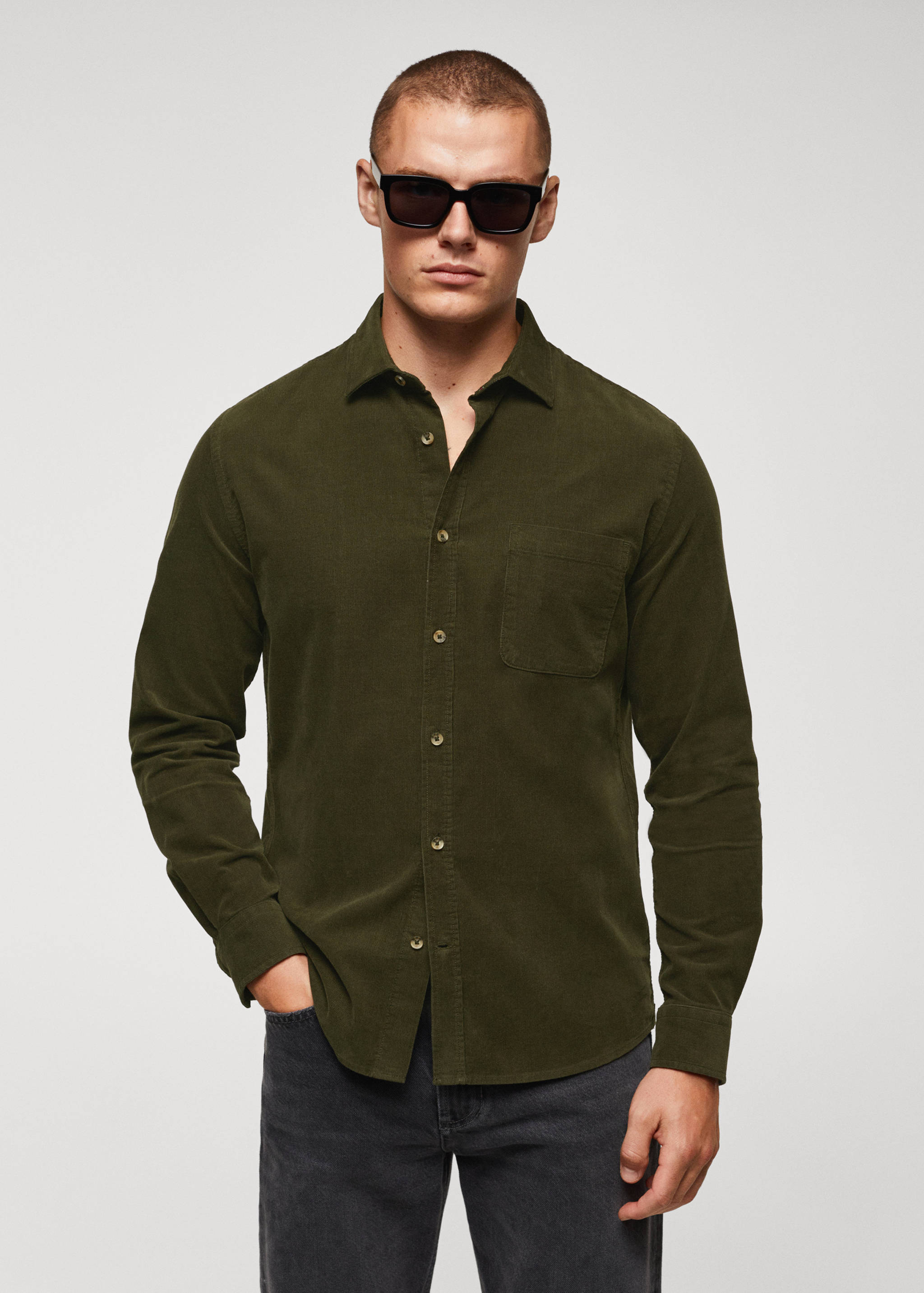 Regular fit micro corduroy shirt - Medium plane