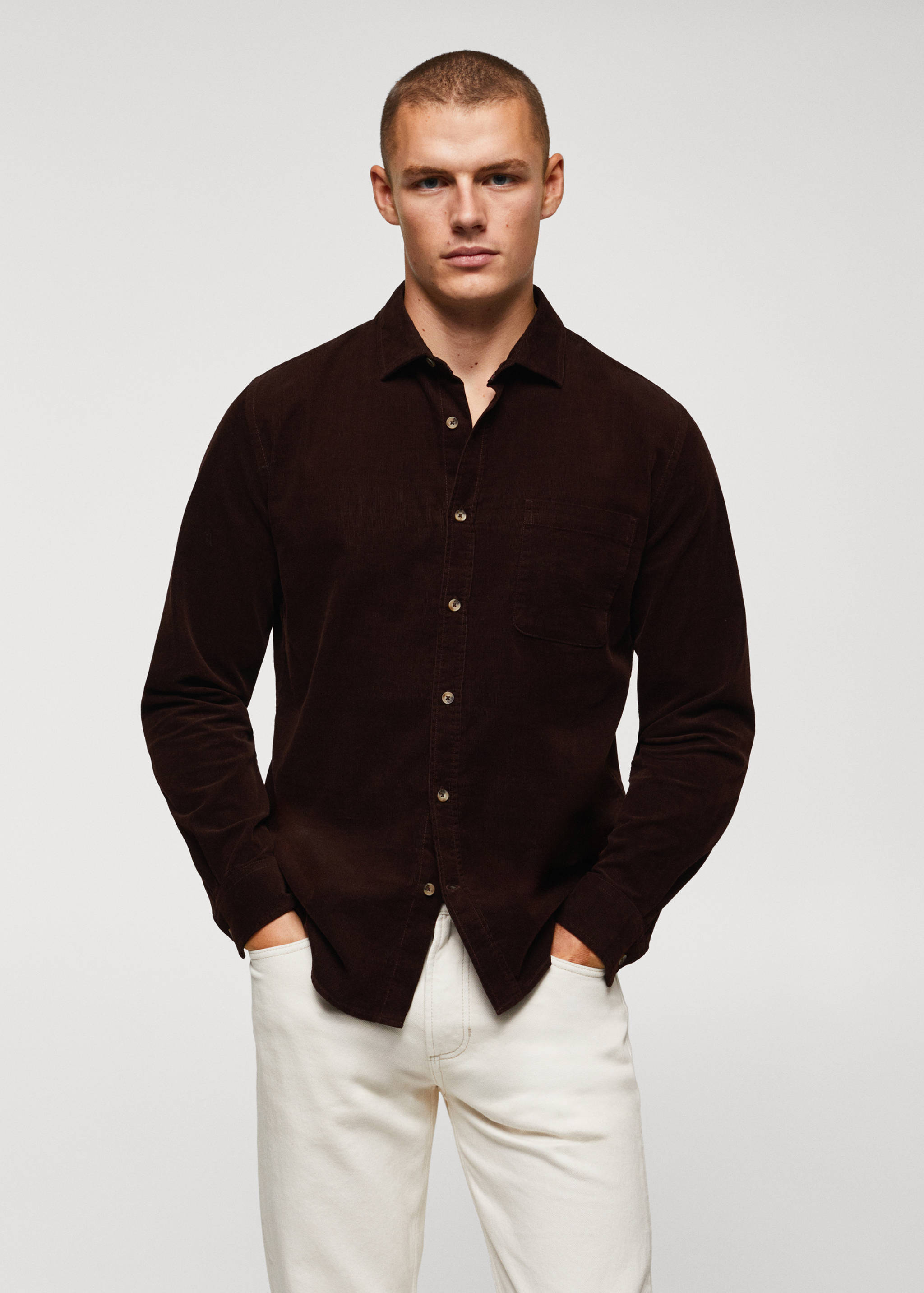 Regular fit micro corduroy shirt - Medium plane